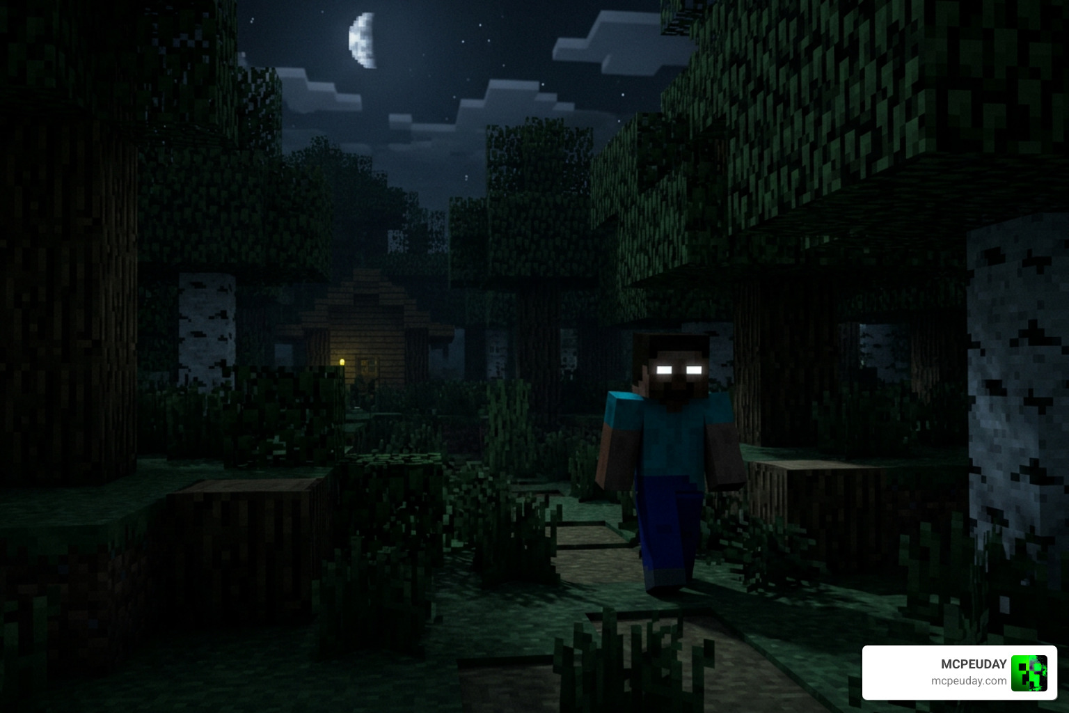 Best Minecraft Horror Mods dark forest with Herobrine creeping through shadows Best Minecraft Horror Mods dark forest with Herobrine creeping through shadows