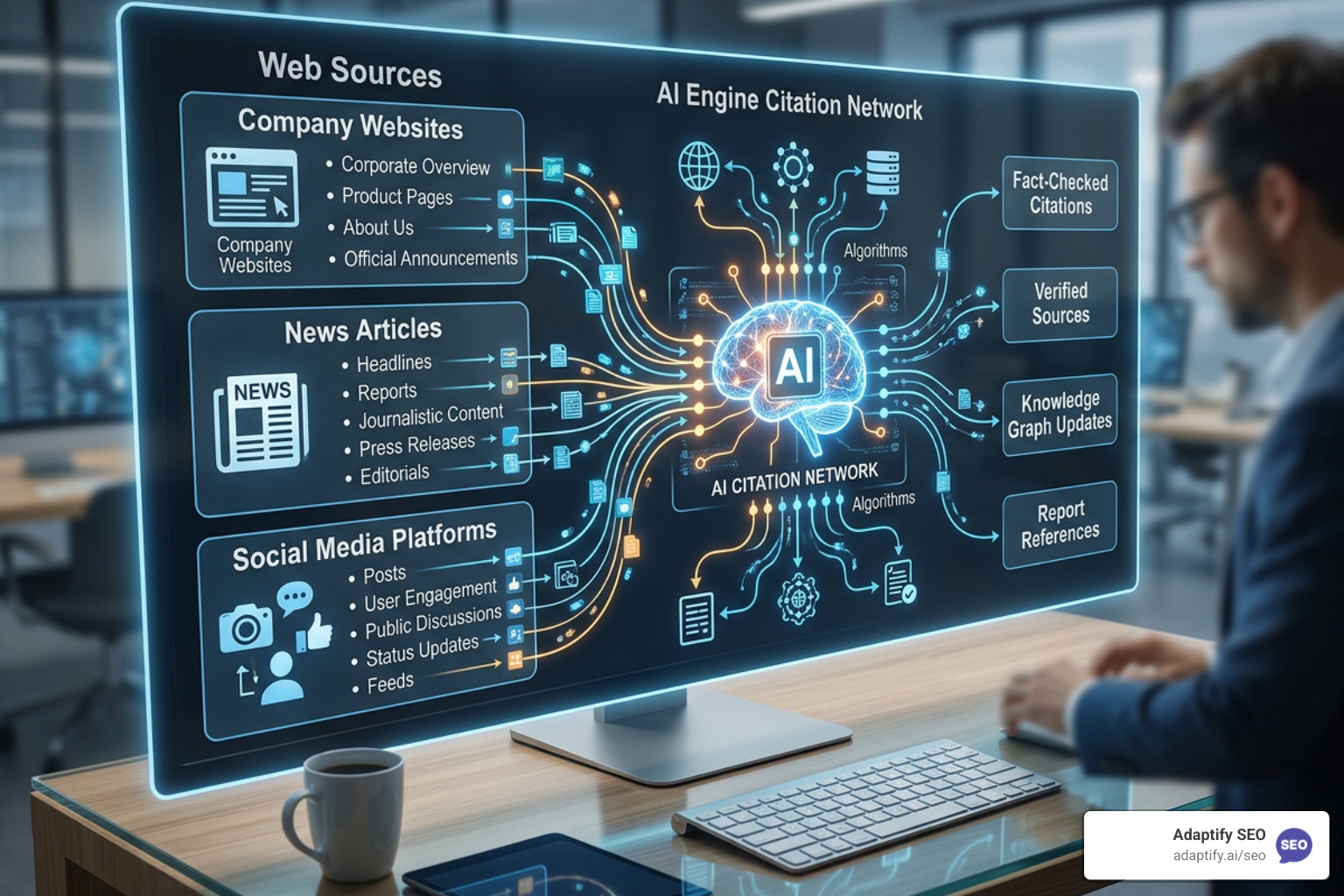 AI citation network mapping how LLMs pull from owned content, earned media, and UGC platforms