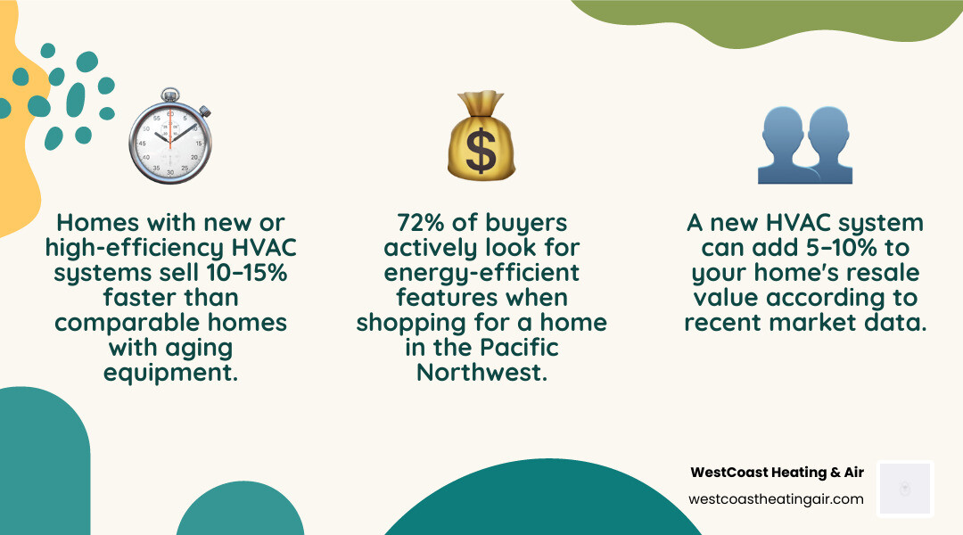 Infographic showing how new HVAC upgrades reduce days on market, increase home value, and boost buyer confidence infographic Infographic showing how new HVAC upgrades reduce days on market, increase home value, and boost buyer confidence infographic