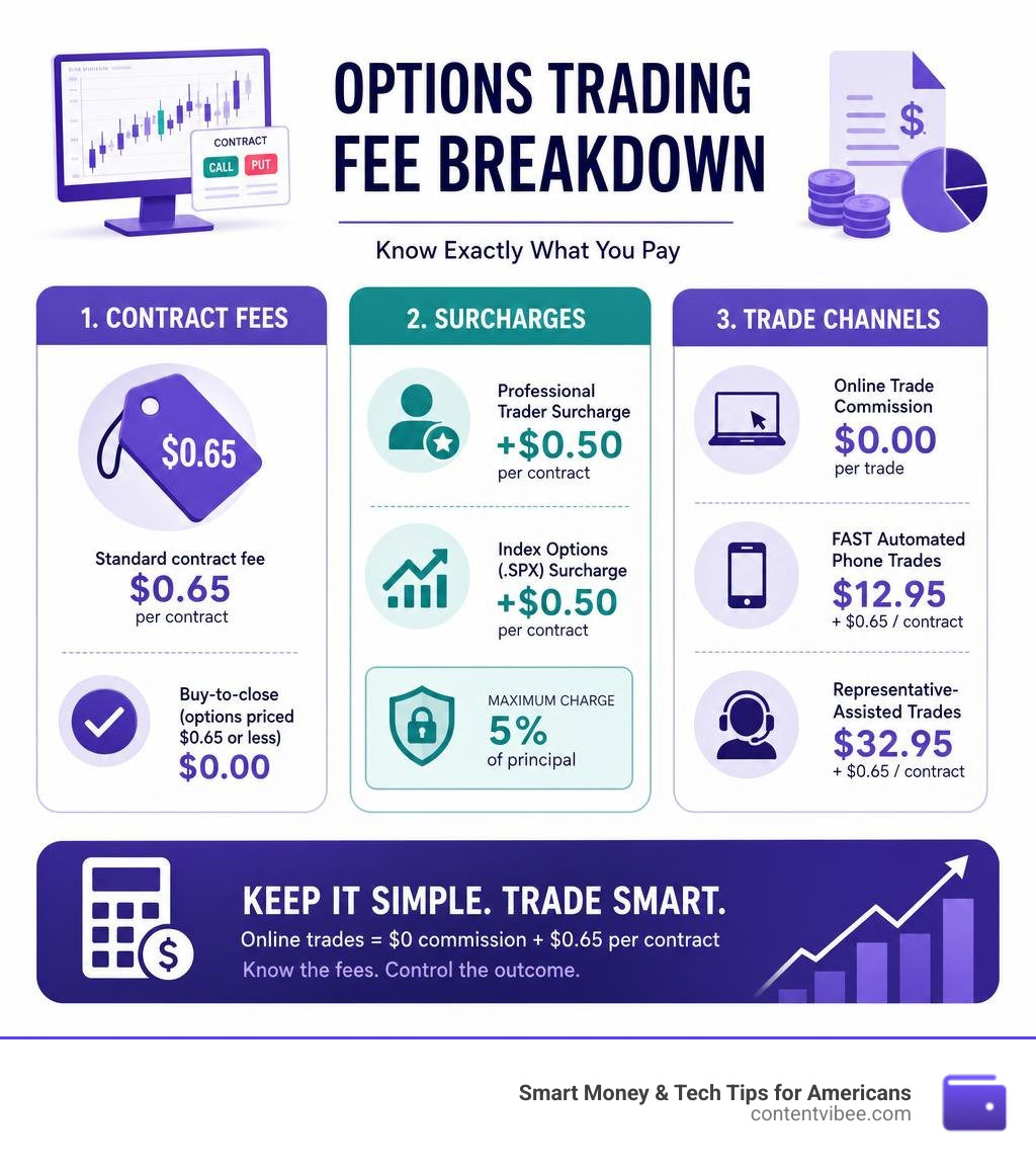 Fidelity options trading fee breakdown infographic showing contract fees, surcharges, and trade channels infographic Fidelity options trading fee breakdown infographic showing contract fees, surcharges, and trade channels infographic