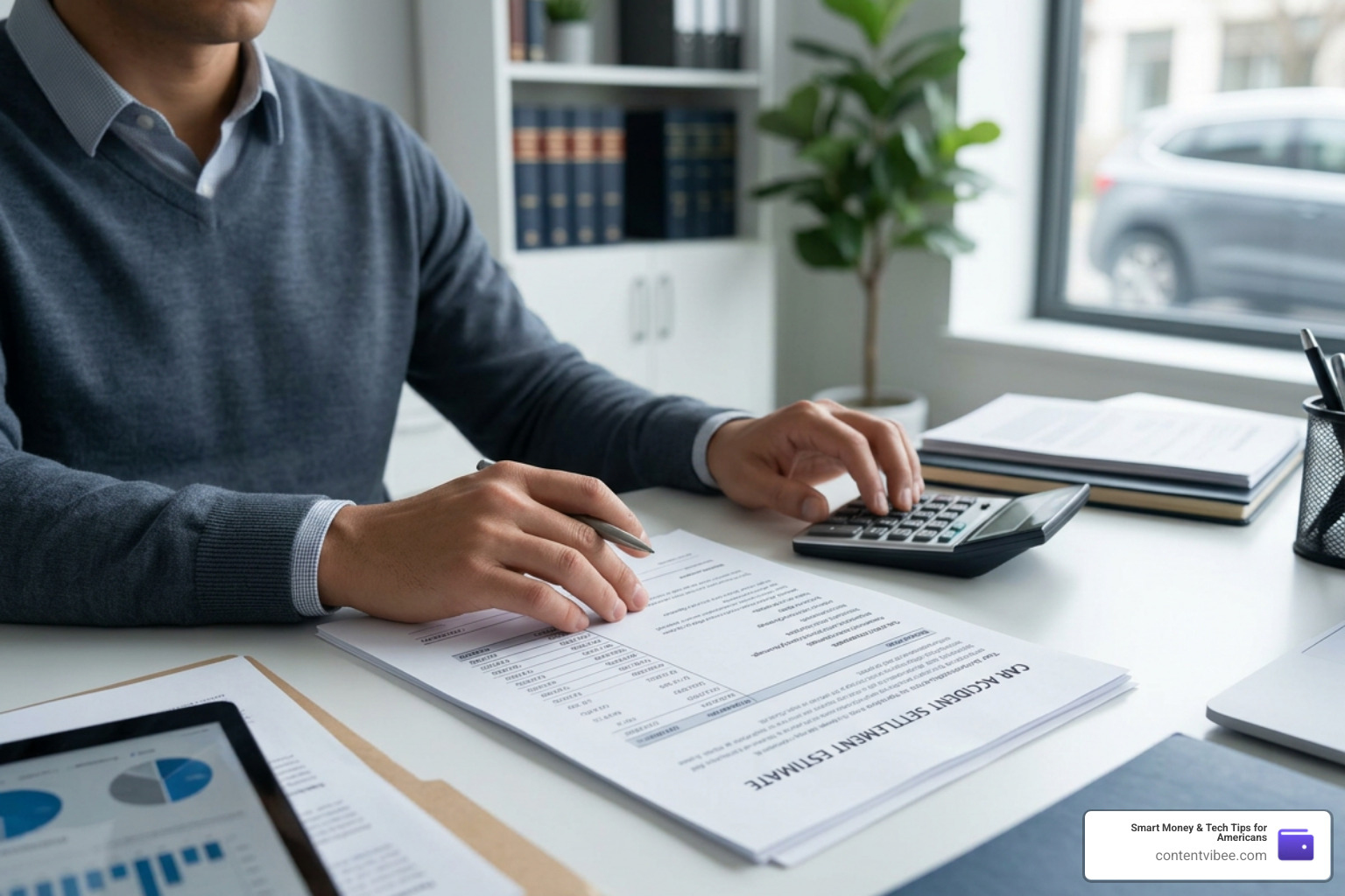 a person using a calculator while reviewing medical bills and insurance paperwork