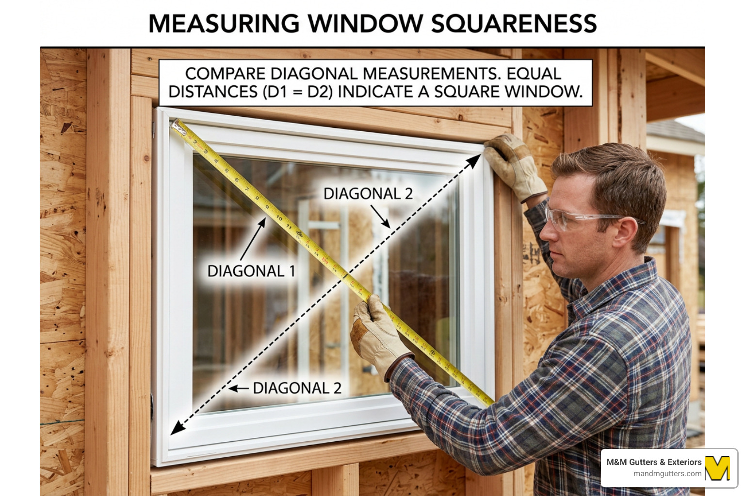 Checking window squareness by measuring diagonal corner to corner distances