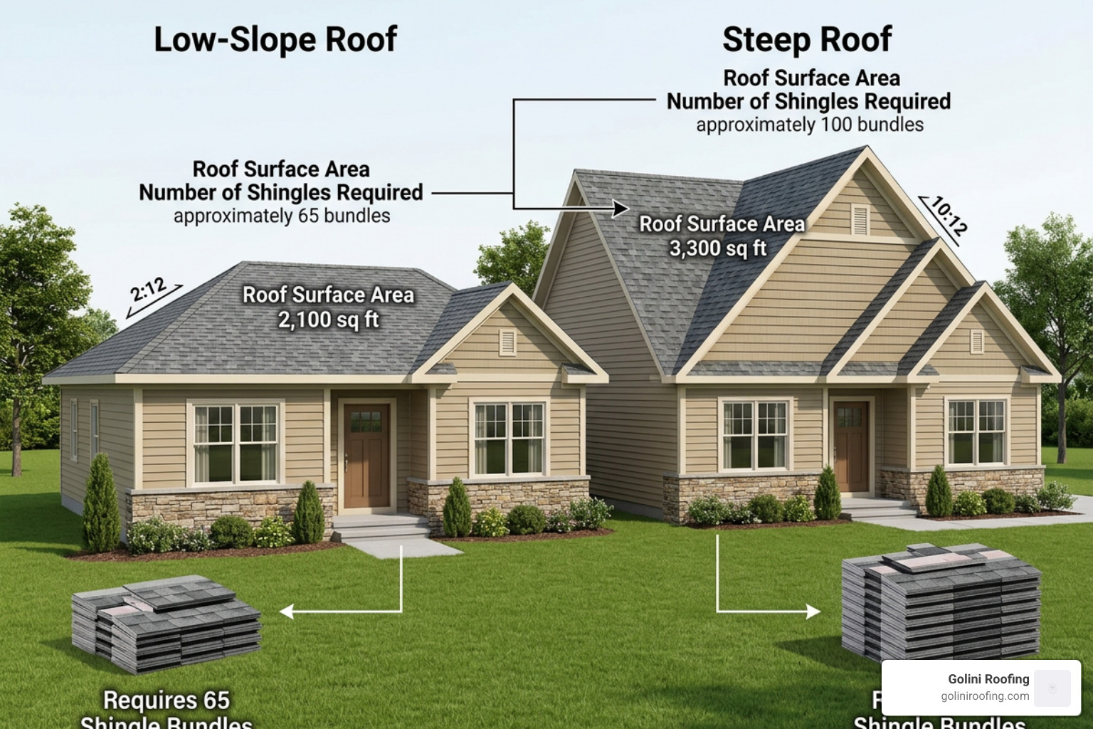 Diagram showing how roof pitch increases the total roof surface area and square footage Diagram showing how roof pitch increases the total roof surface area and square footage