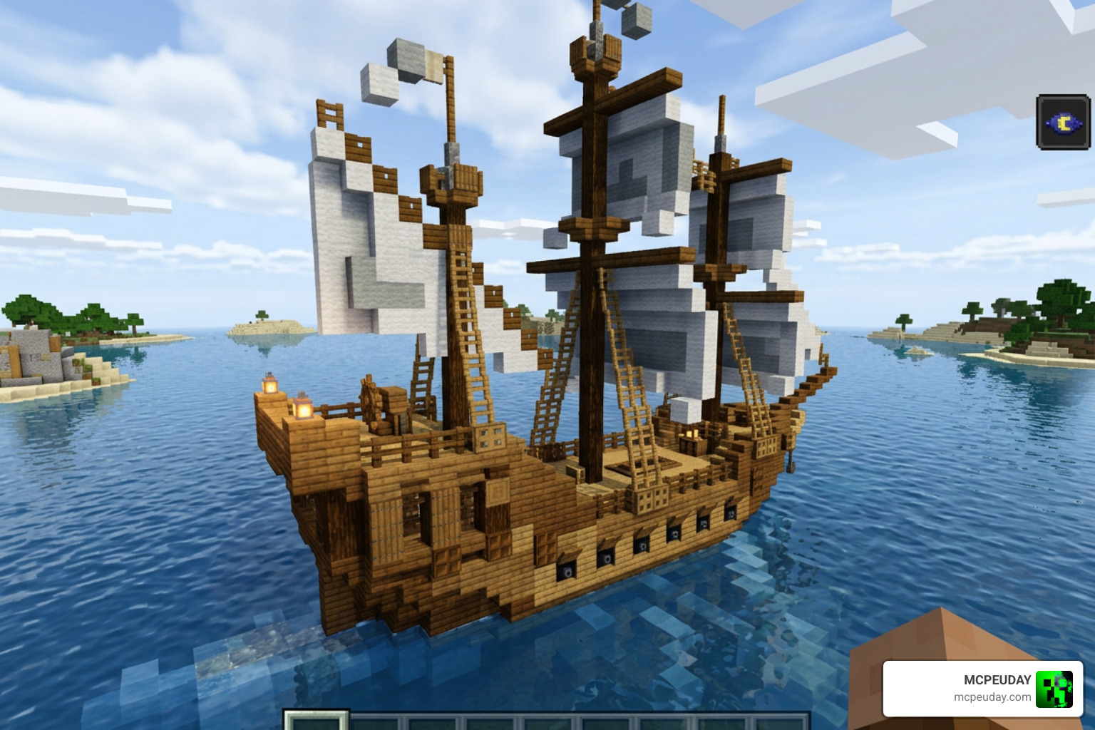 Mhafy's Ship Addon custom ship sailing in Minecraft Bedrock ocean Mhafy's Ship Addon custom ship sailing in Minecraft Bedrock ocean