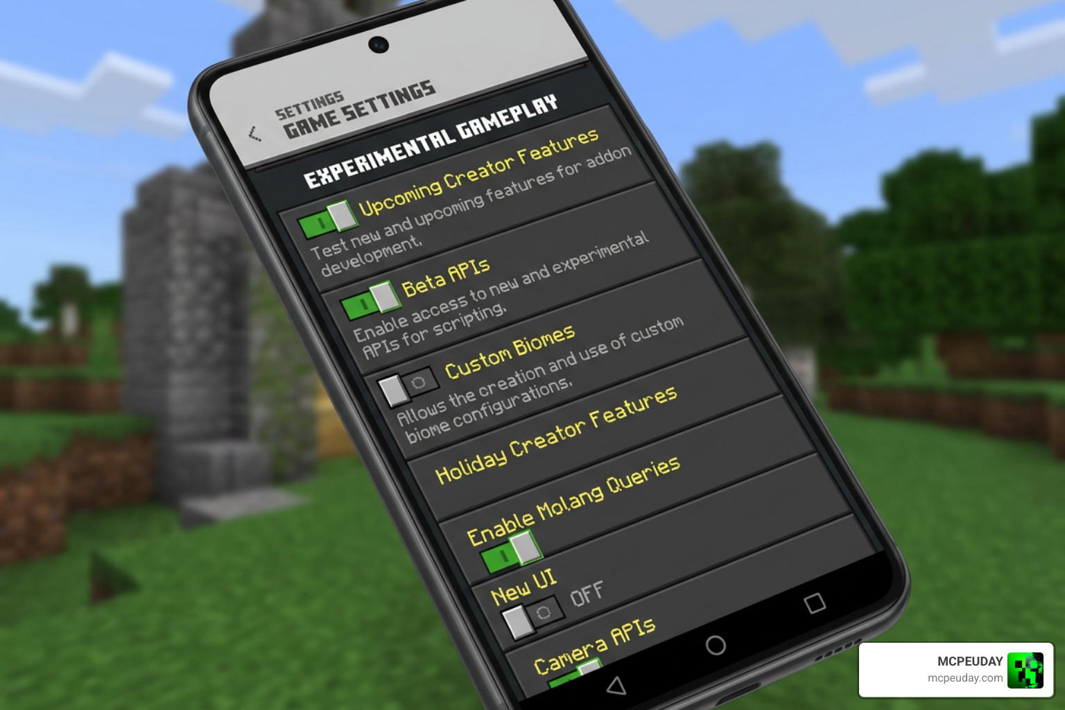 Minecraft Bedrock experimental gameplay settings menu Minecraft Bedrock experimental gameplay settings menu
