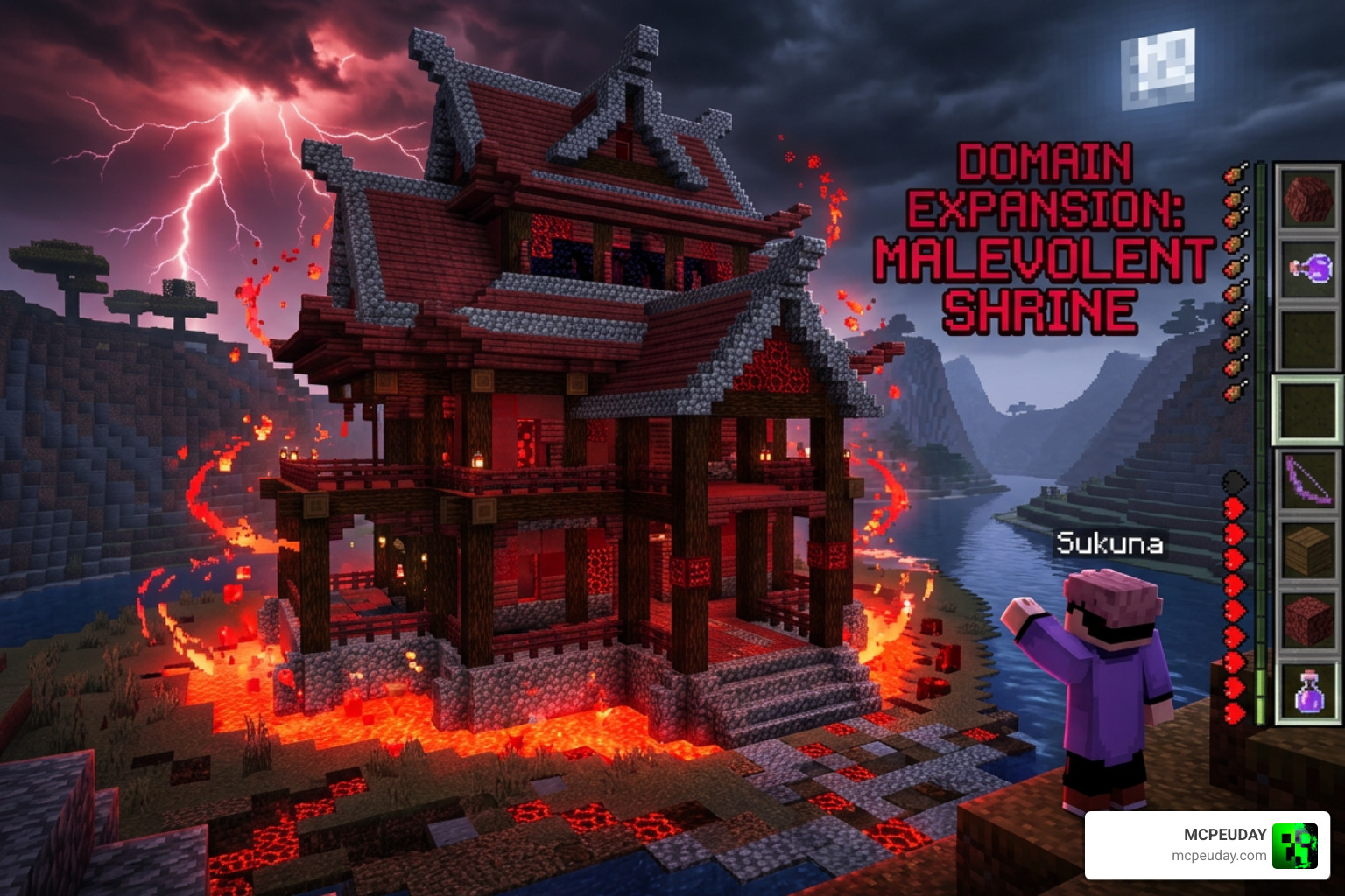 Ryomen Sukuna Malevolent Shrine domain expansion in Bedrock Edition