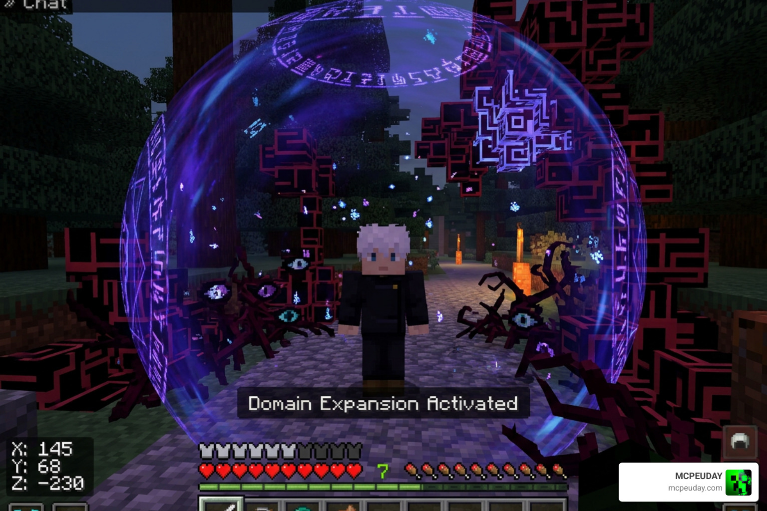 Jujutsu Kaisen Addon Minecraft Bedrock gameplay cursed energy domain expansion