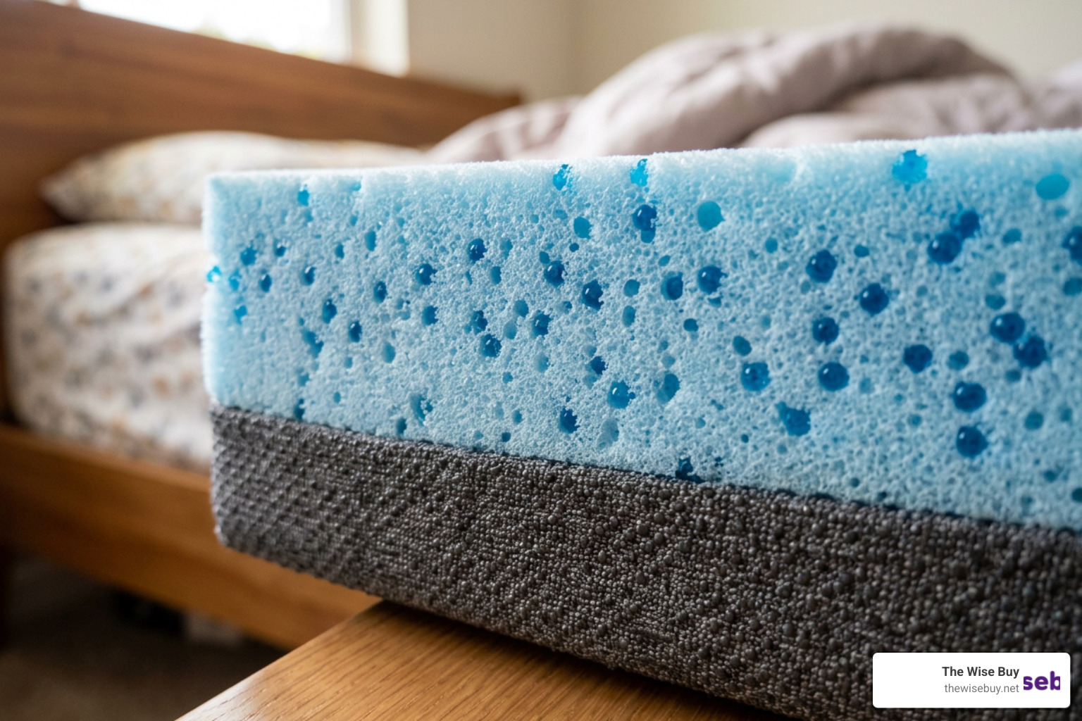 cooling gel beads infused in memory foam; CertiPUR-US certification; open-cell structure; non-slip backing; durability