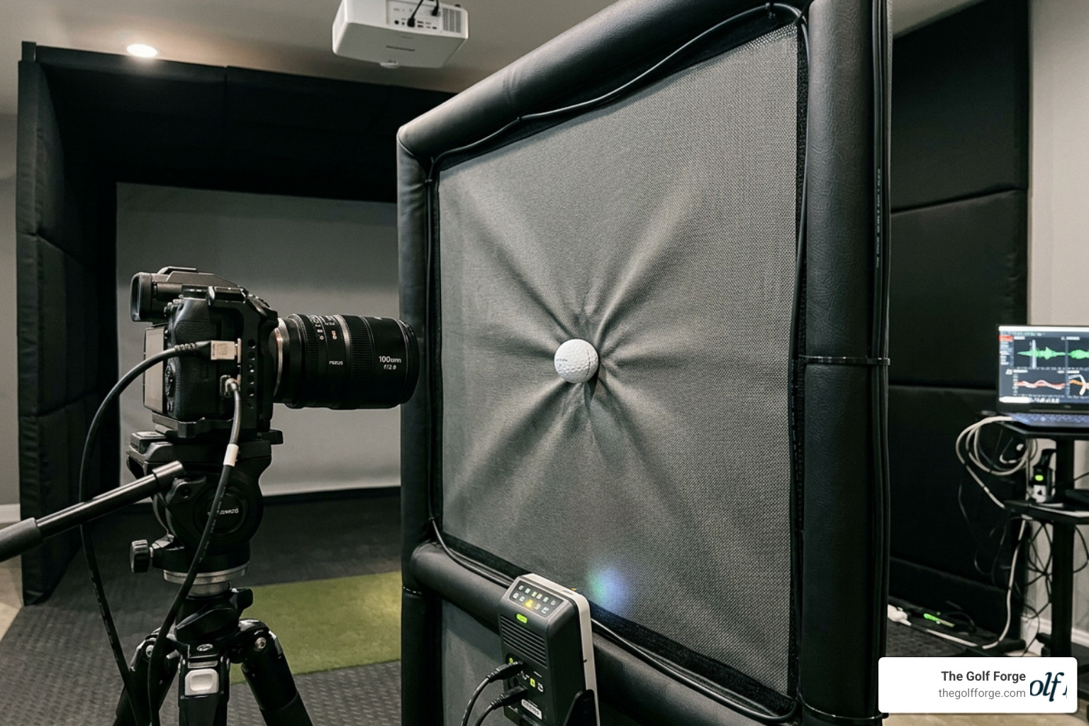 High-speed cameras capturing golf ball impact at impact screen High-speed cameras capturing golf ball impact at impact screen