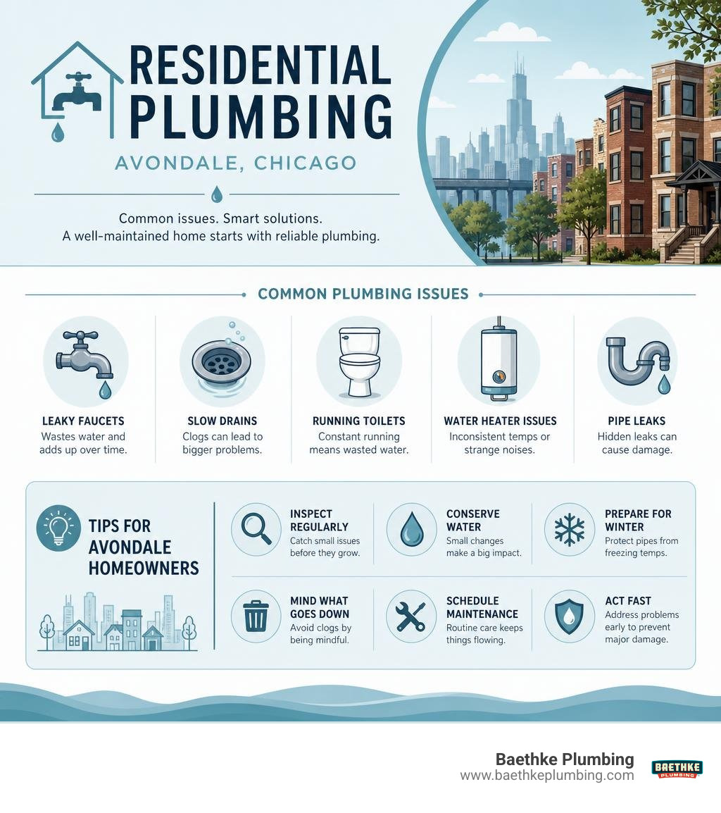 Infographic summarizing common residential plumbing issues, costs, and tips for Avondale Chicago homeowners infographic Infographic summarizing common residential plumbing issues, costs, and tips for Avondale Chicago homeowners infographic