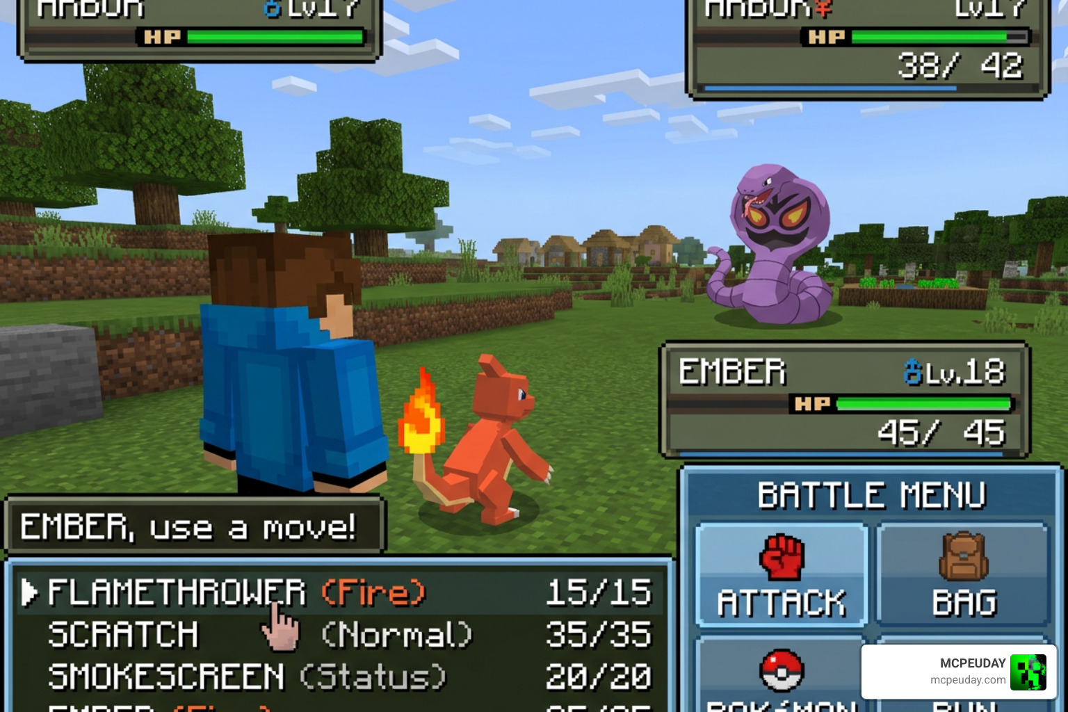 Turn-based Pokémon battle in Minecraft Bedrock Edition Turn-based Pokémon battle in Minecraft Bedrock Edition