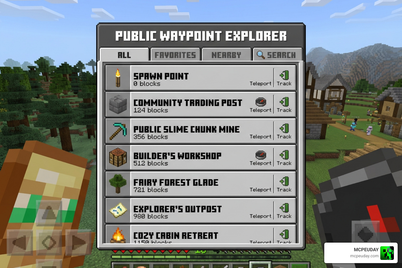 Public Waypoint Explorer UI in Minecraft Bedrock