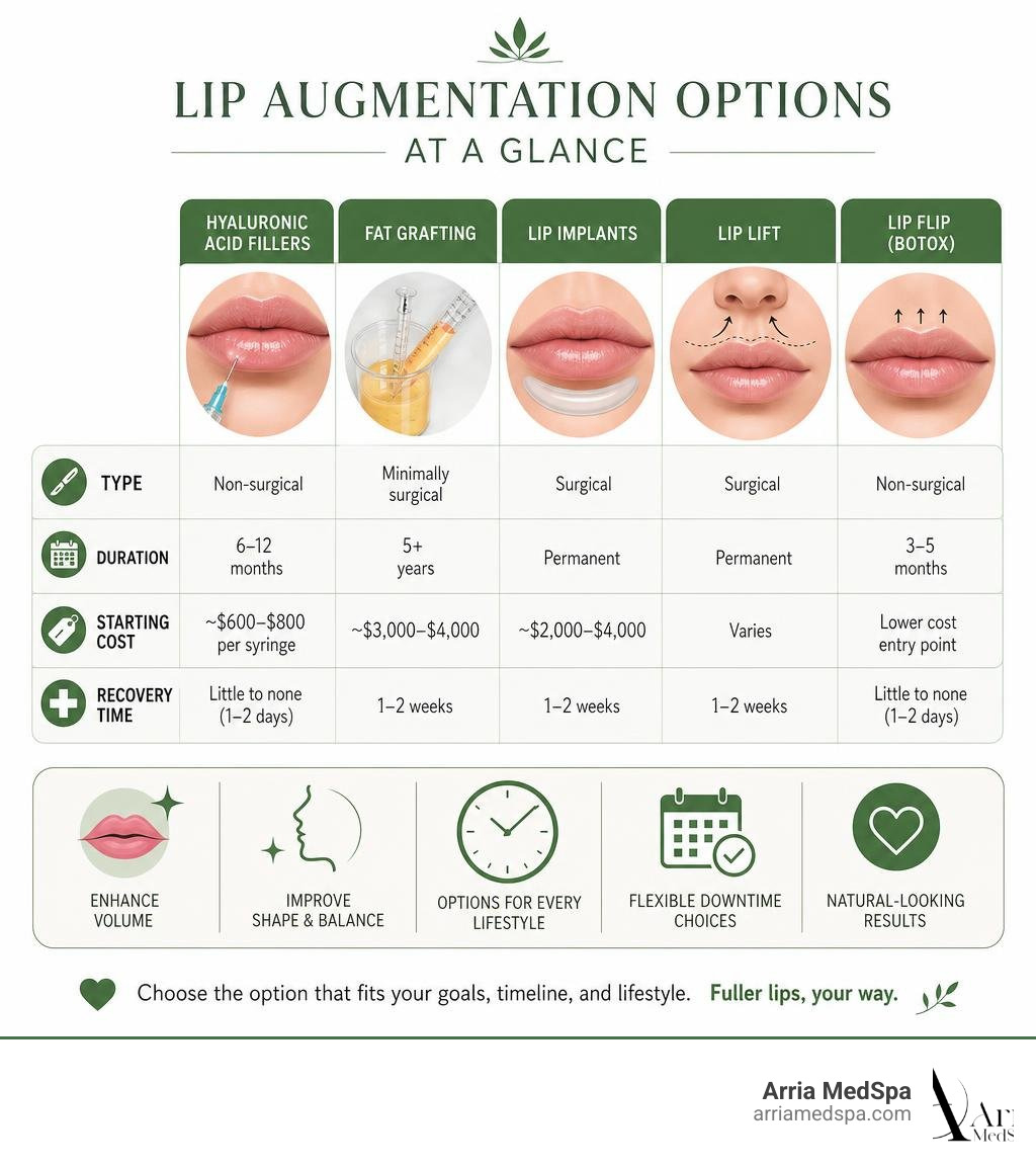 Lip augmentation options overview: types, costs, duration, and recovery comparison infographic infographic Lip Augmentation Options Overview: Types, Costs, Duration, And Recovery Comparison Infographic Infographic