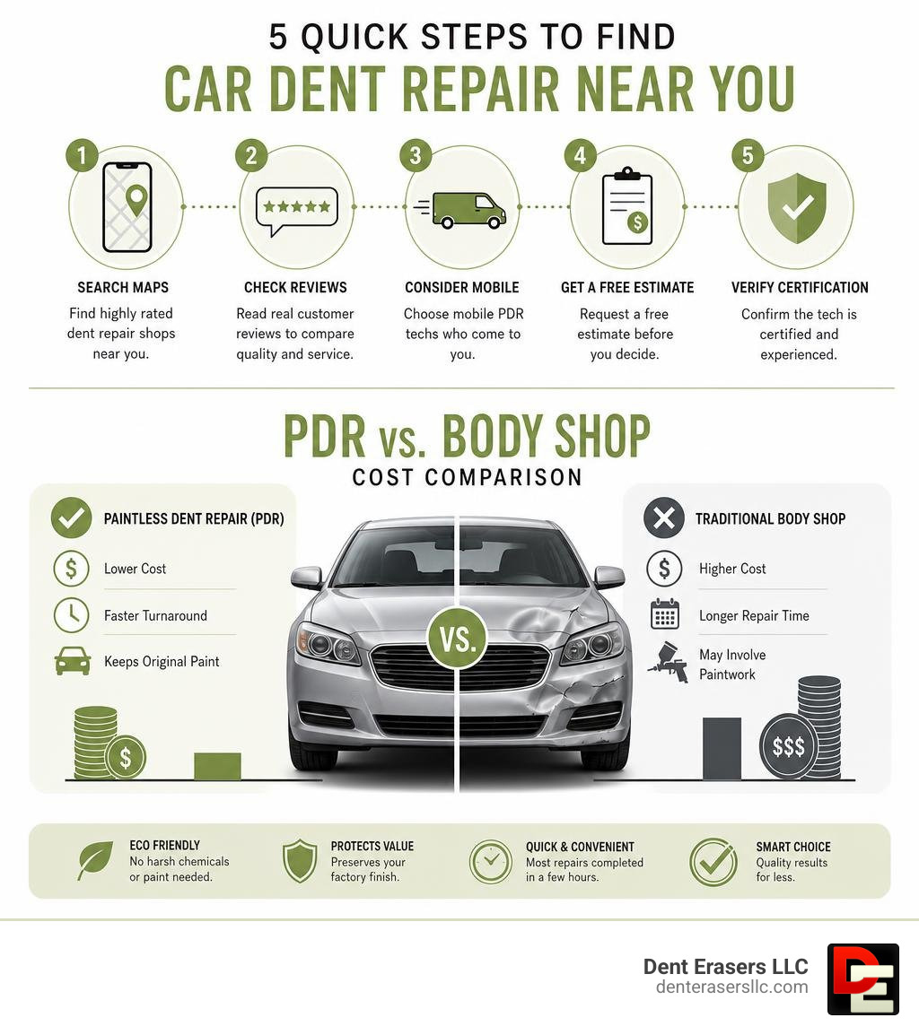 Infographic: 5 quick steps to find car dent repair near you, PDR vs body shop cost comparison infographic Infographic: 5 Quick Steps To Find Car Dent Repair Near You, Pdr Vs Body Shop Cost Comparison Infographic