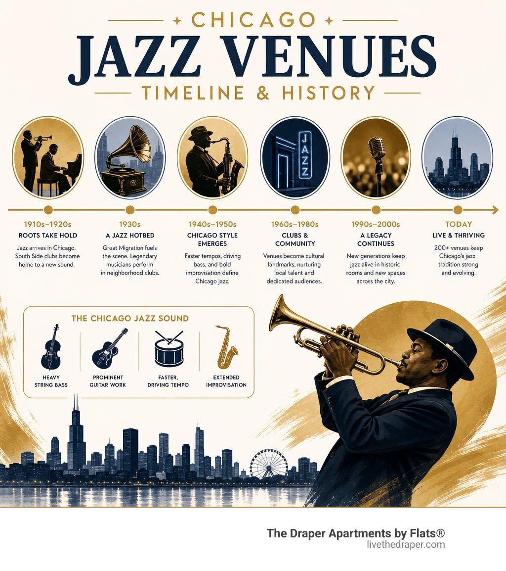 Chicago jazz venues timeline and history infographic infographic