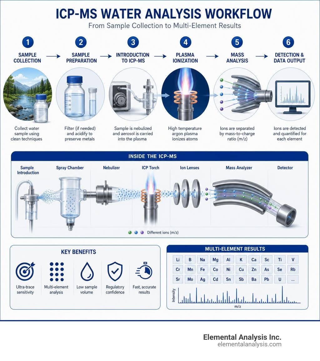 ICP-MS water analysis workflow from sample collection to multi-element results including plasma ionization and mass ICP-MS water analysis workflow from sample collection to multi-element results including plasma ionization and mass
