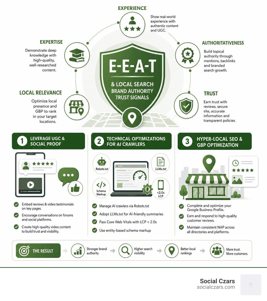 E-E-A-T and local search brand authority trust signals infographic infographic