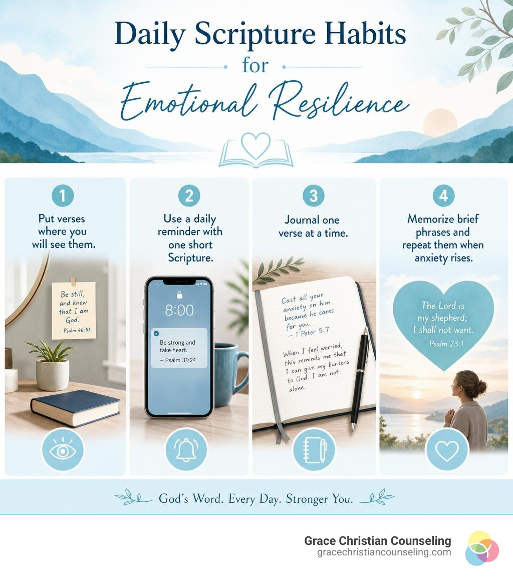 Infographic showing daily Scripture habits for emotional resilience infographic Infographic showing daily Scripture habits for emotional resilience infographic