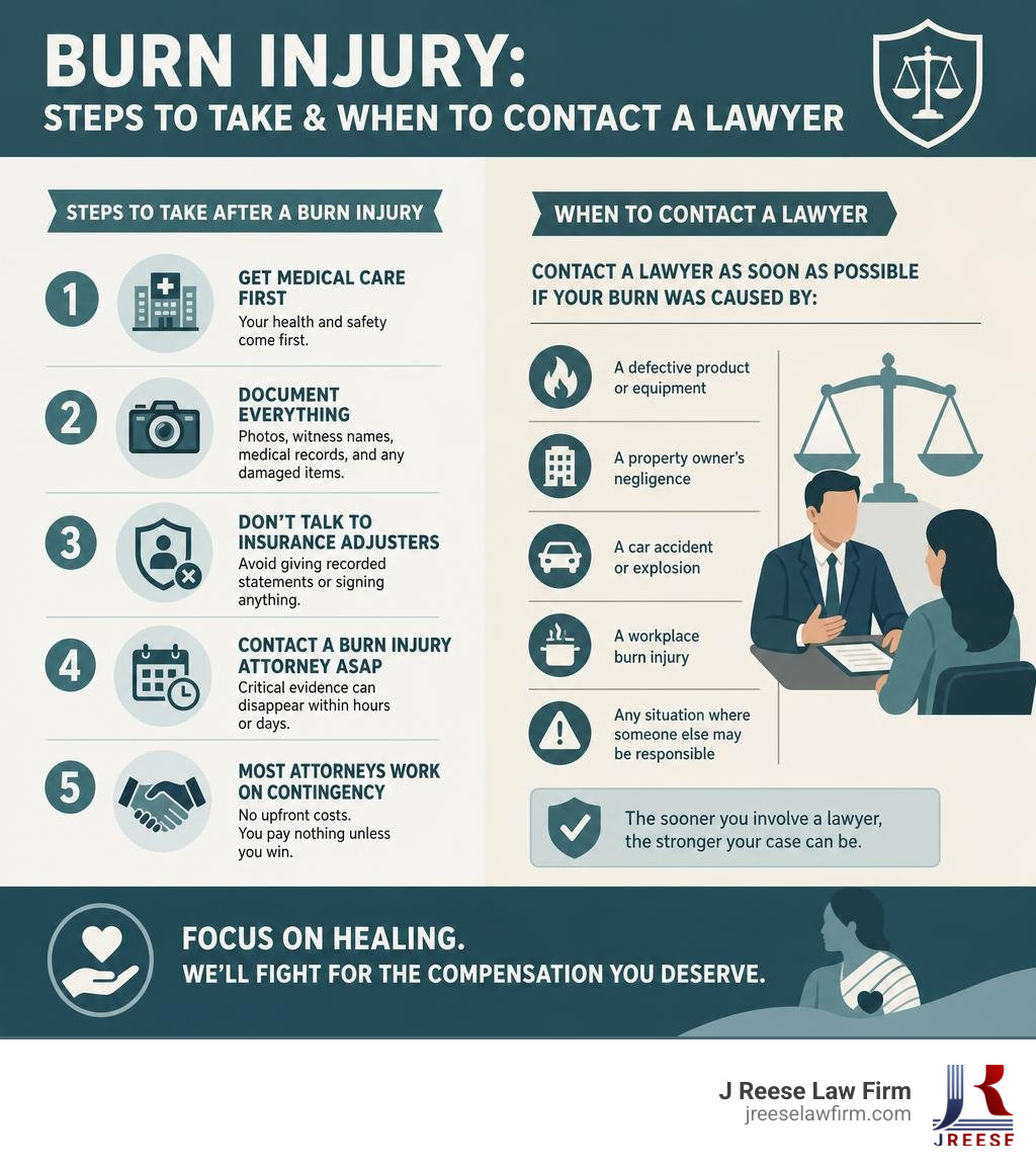 Steps to take after a burn injury and when to contact a lawyer infographic infographic