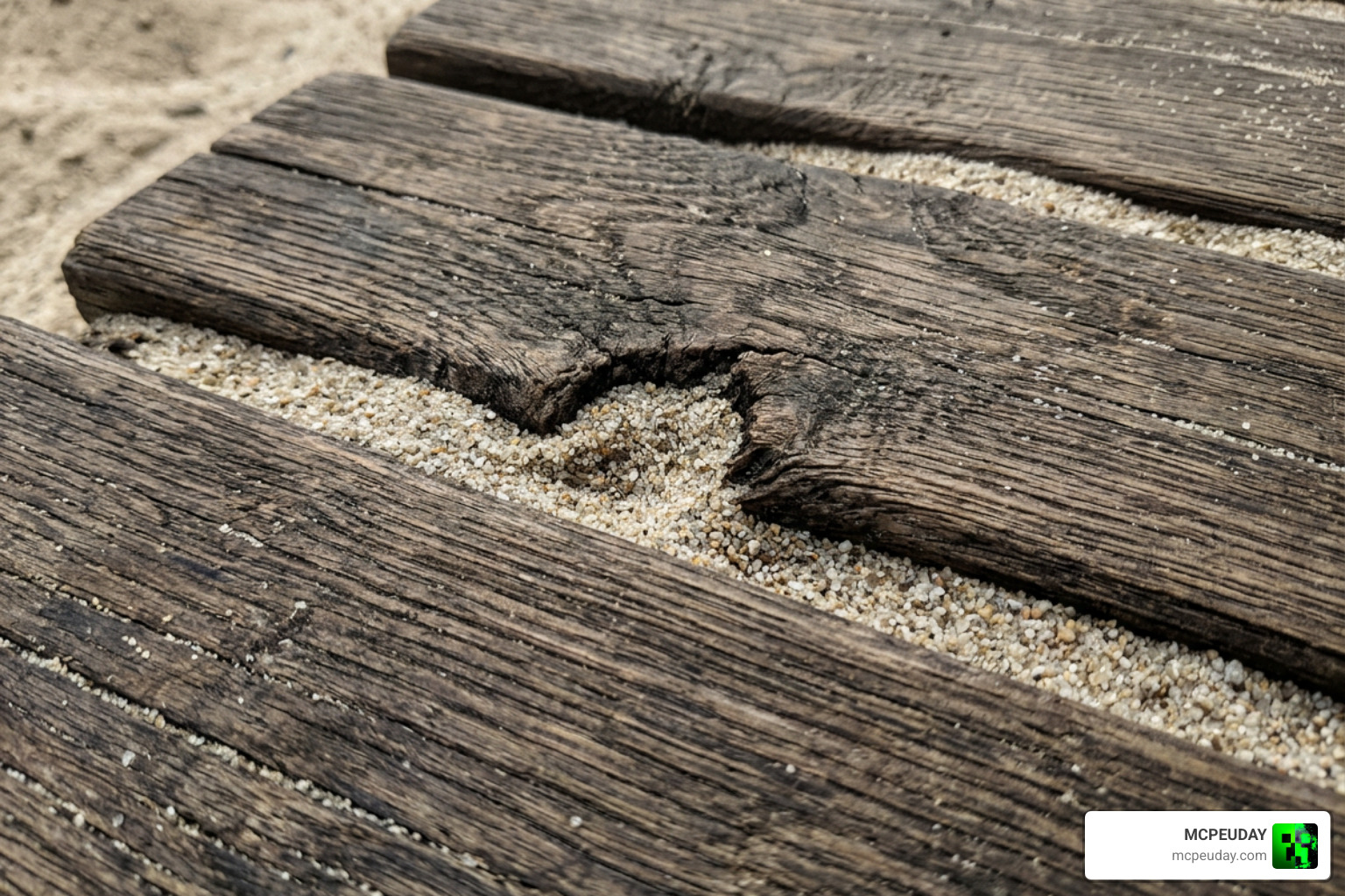 Depth-write POM in action showing sand filling crevices in wooden planks