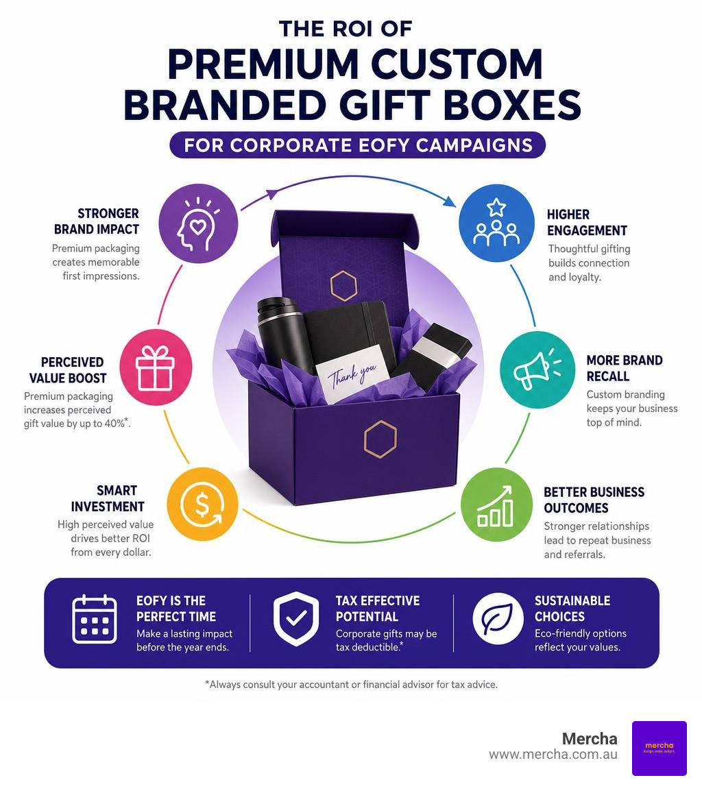 Infographic showing ROI of premium custom branded gift boxes for corporate EOFY campaigns infographic