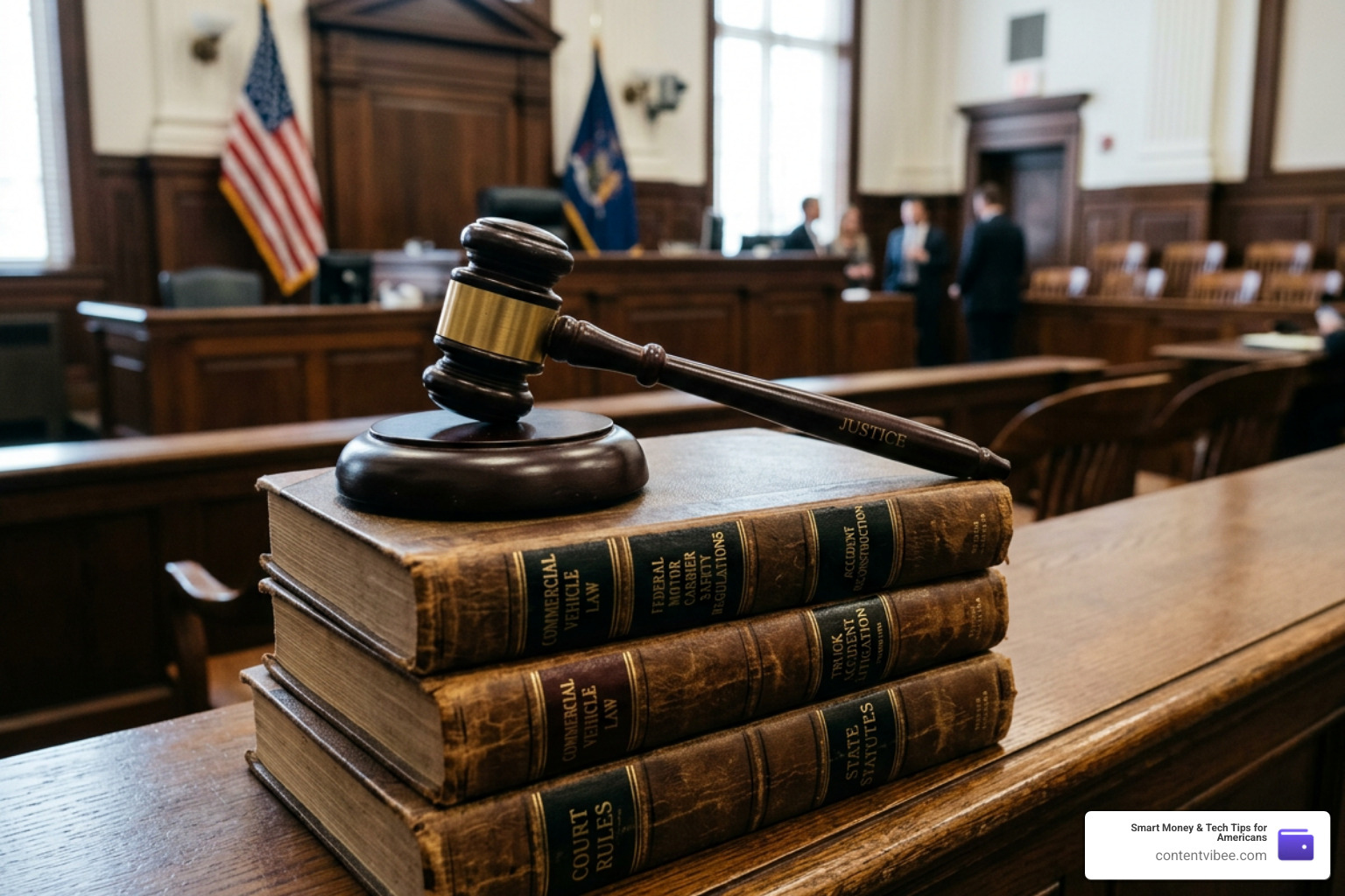A gavel and law books representing justice in a truck accident case