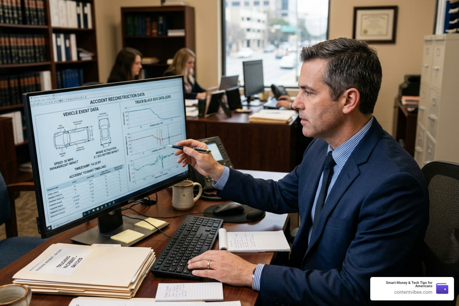 truck accident lawyer reviewing electronic data and black box files
