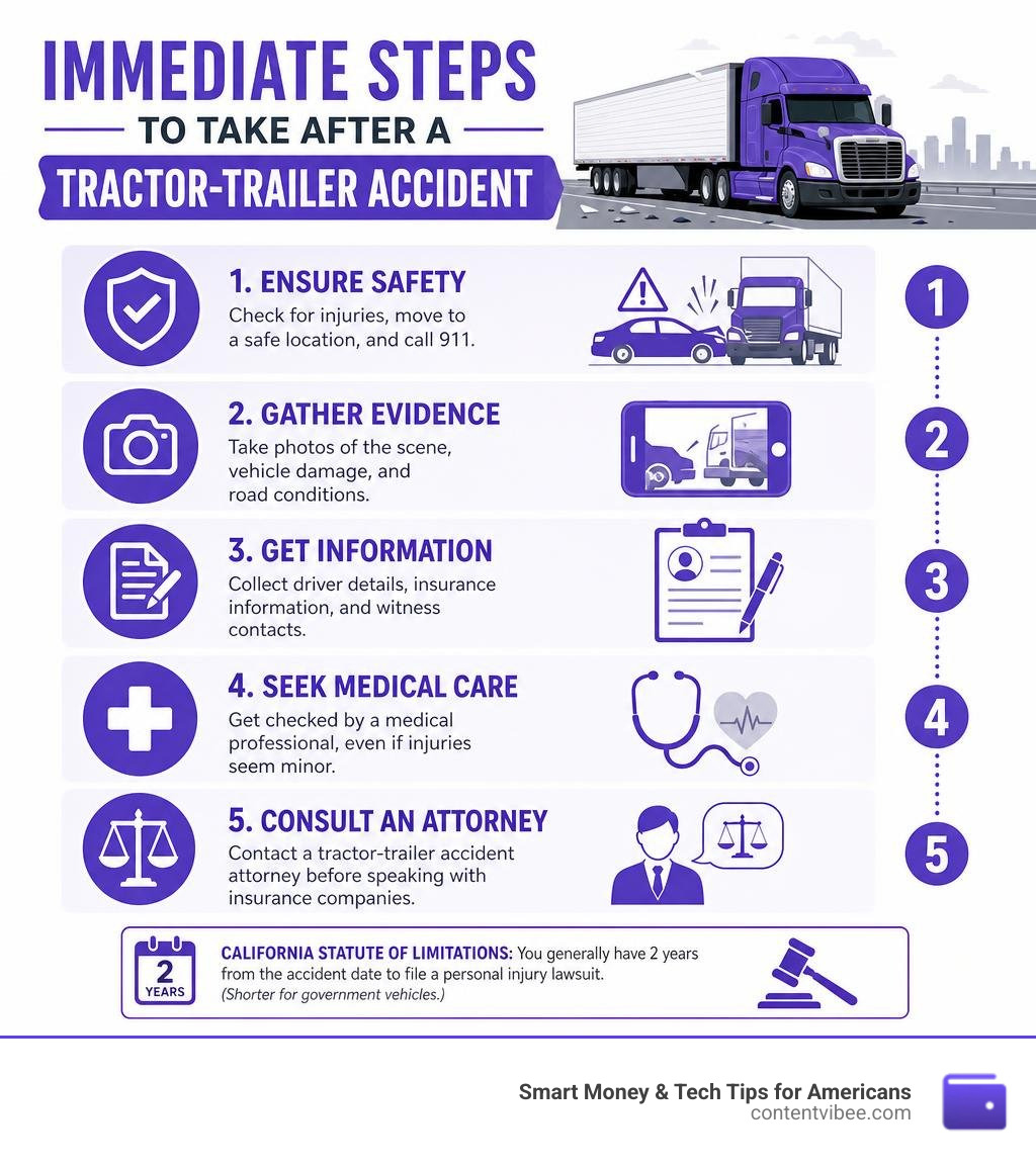 Immediate steps to take after a tractor-trailer accident infographic infographic