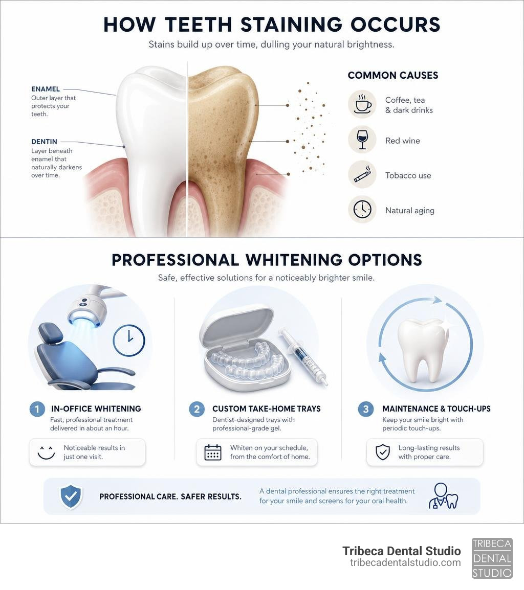 How teeth staining occurs and professional whitening options overview infographic infographic How teeth staining occurs and professional whitening options overview infographic infographic