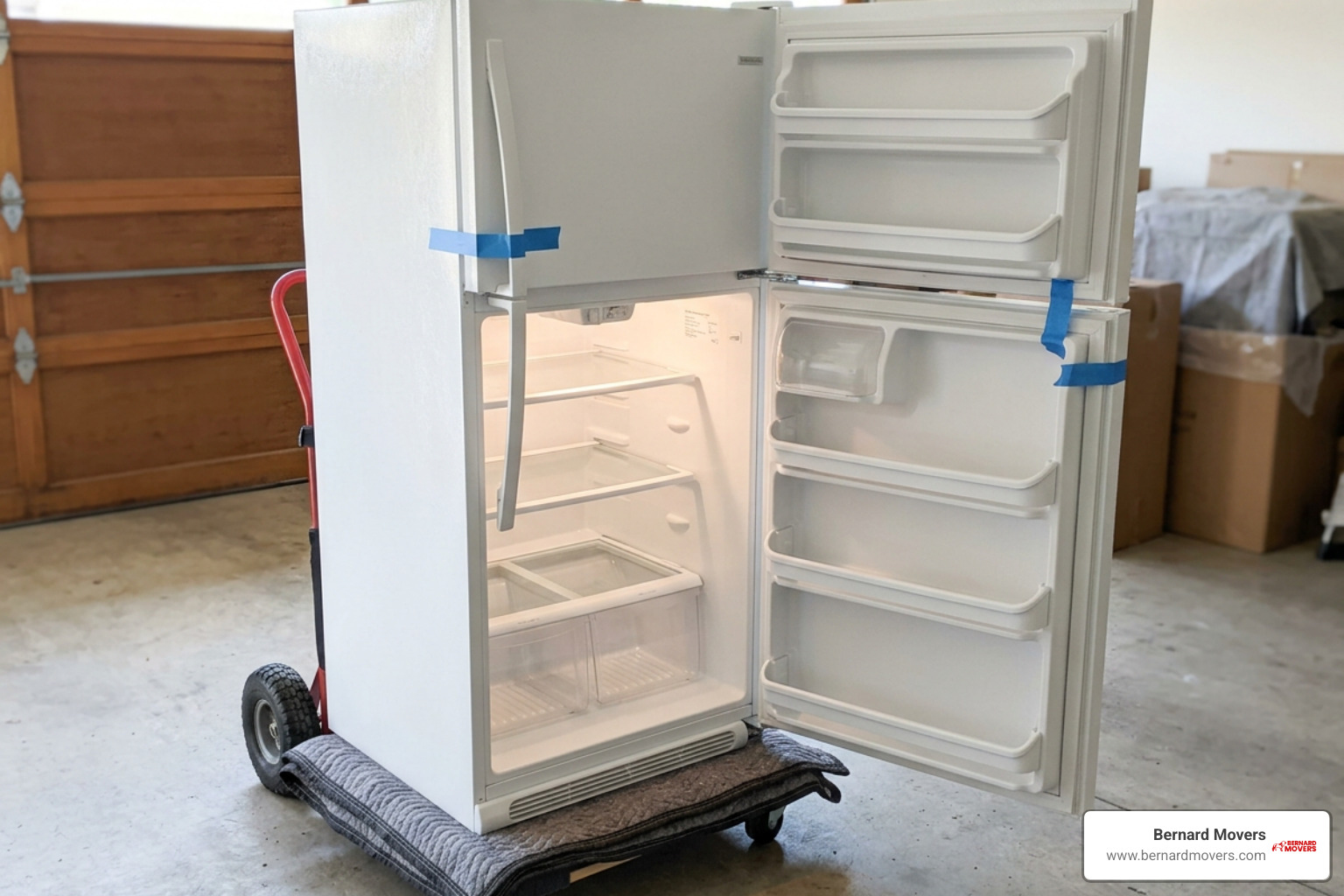 Clean, defrosted refrigerator ready for transport
