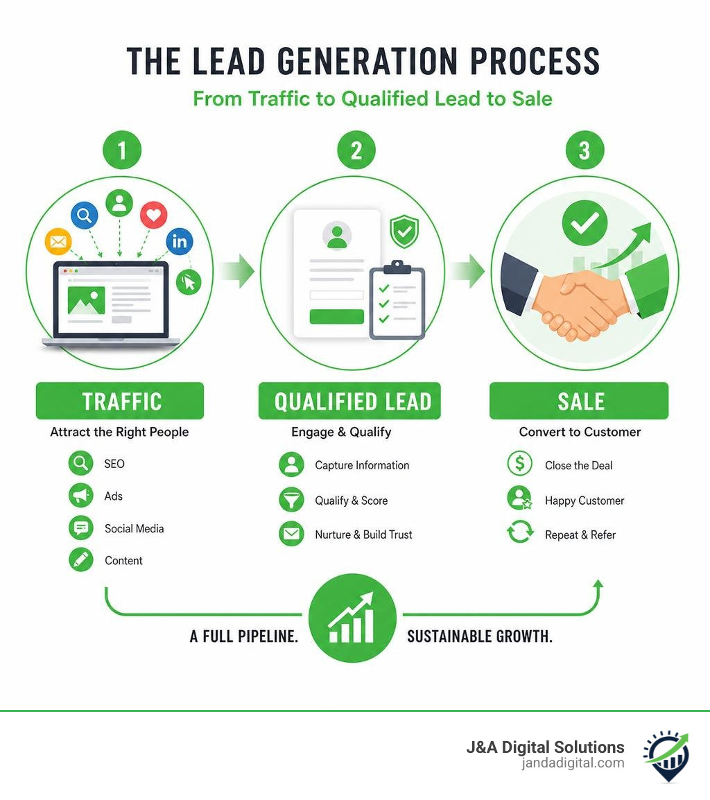 Infographic showing the lead generation process from traffic to qualified lead to sale infographic Infographic showing the lead generation process from traffic to qualified lead to sale infographic