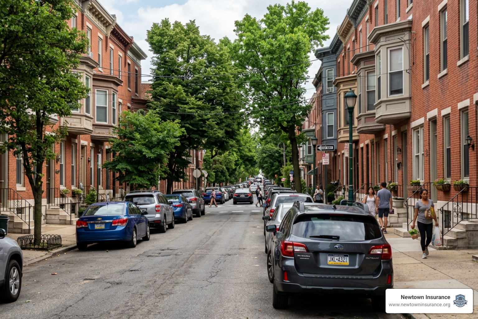 car parked in a busy Philadelphia neighborhood streets