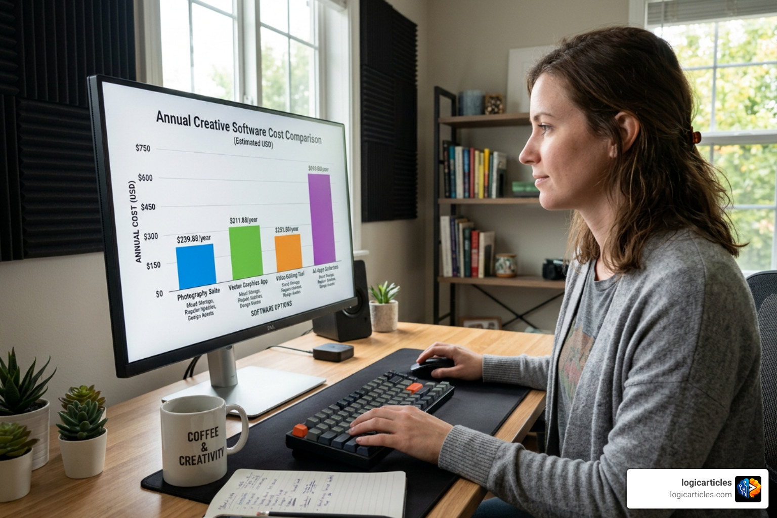 Budget comparison chart showing annual cost of creative software Budget comparison chart showing annual cost of creative software