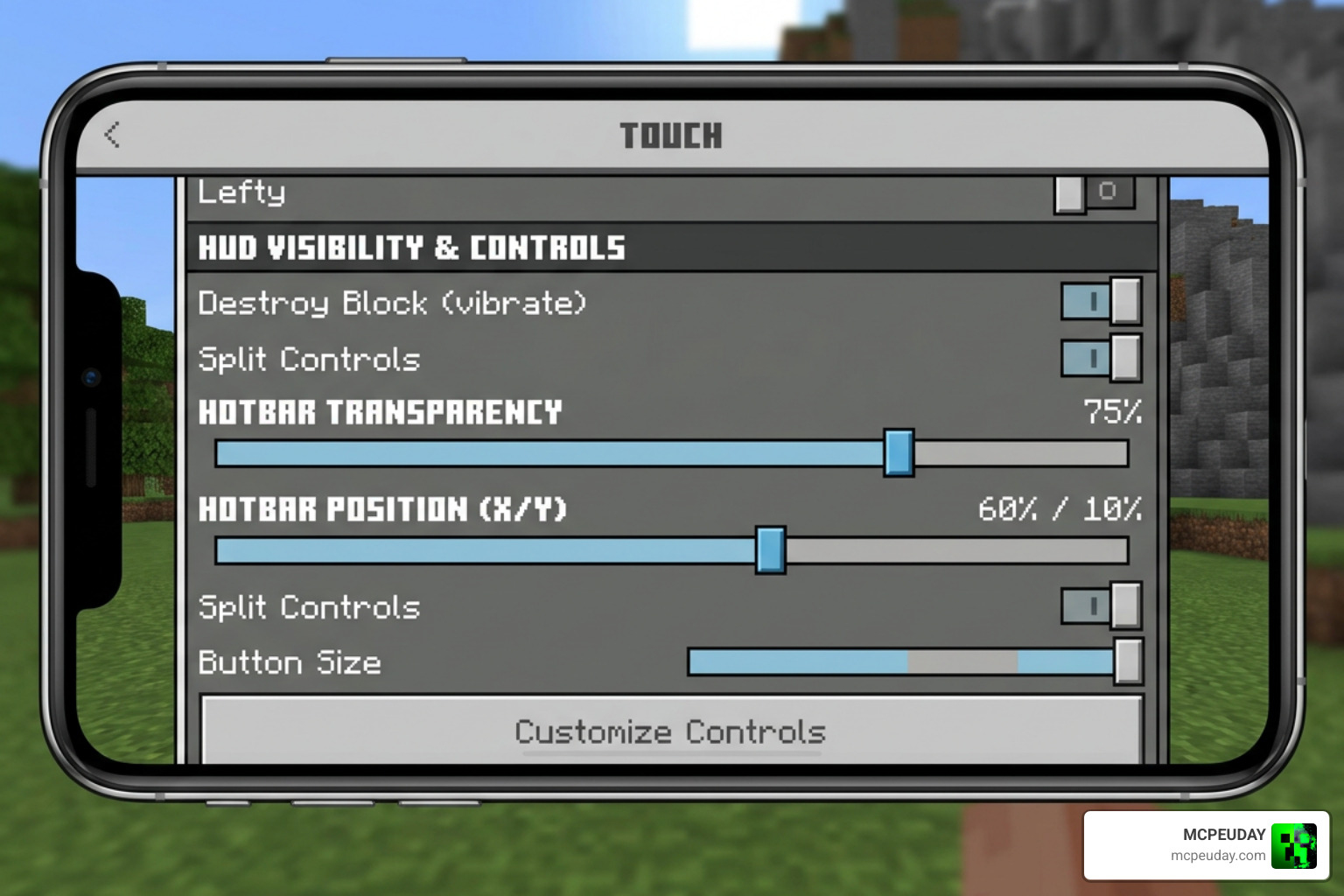 In-game settings editor with sliders for Hotbar Slot Button ADDON