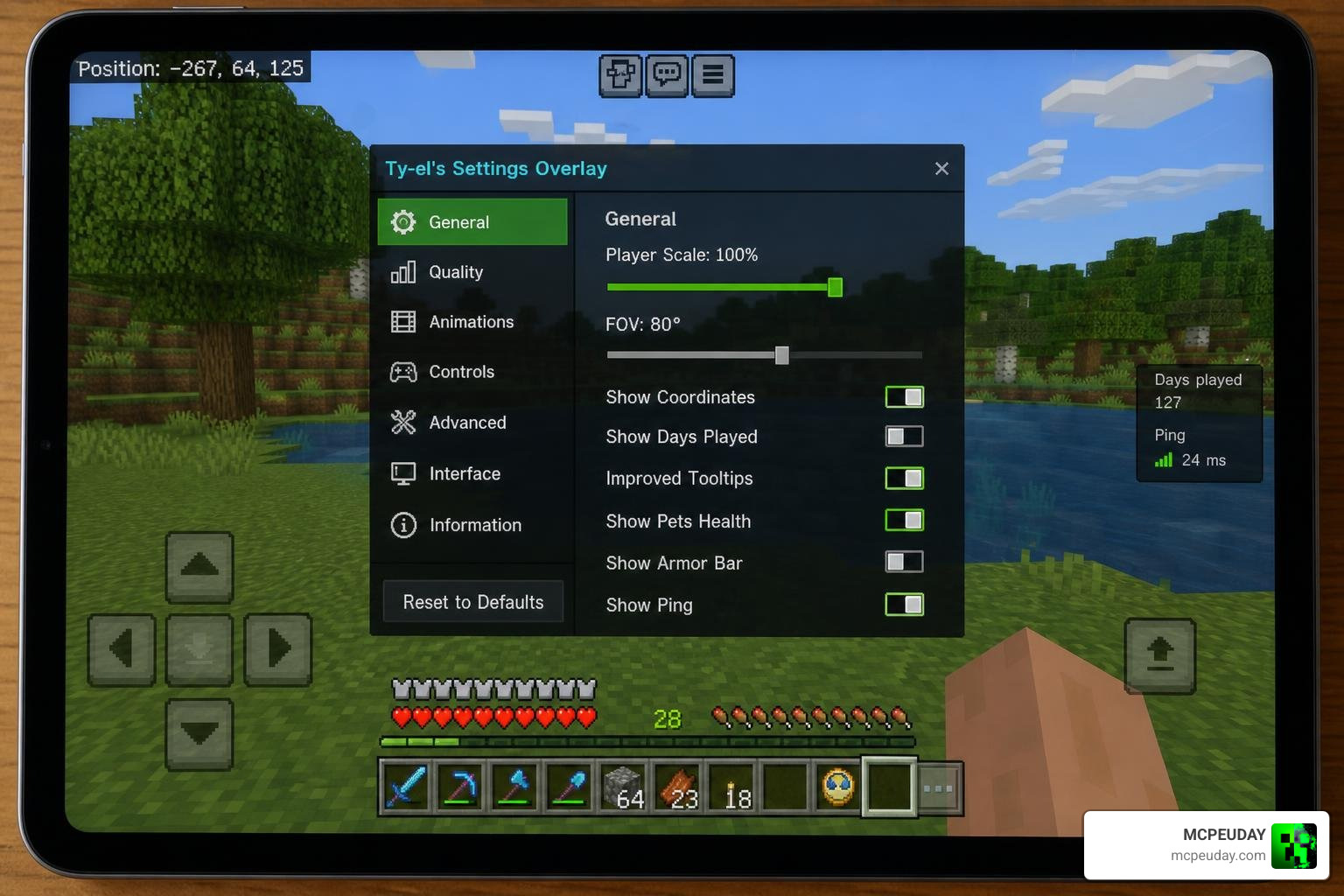 The Ty-el's Settings Overlay UI Pack Minecraft Bedrock HUD touch controls The Ty-el's Settings Overlay UI Pack Minecraft Bedrock HUD touch controls