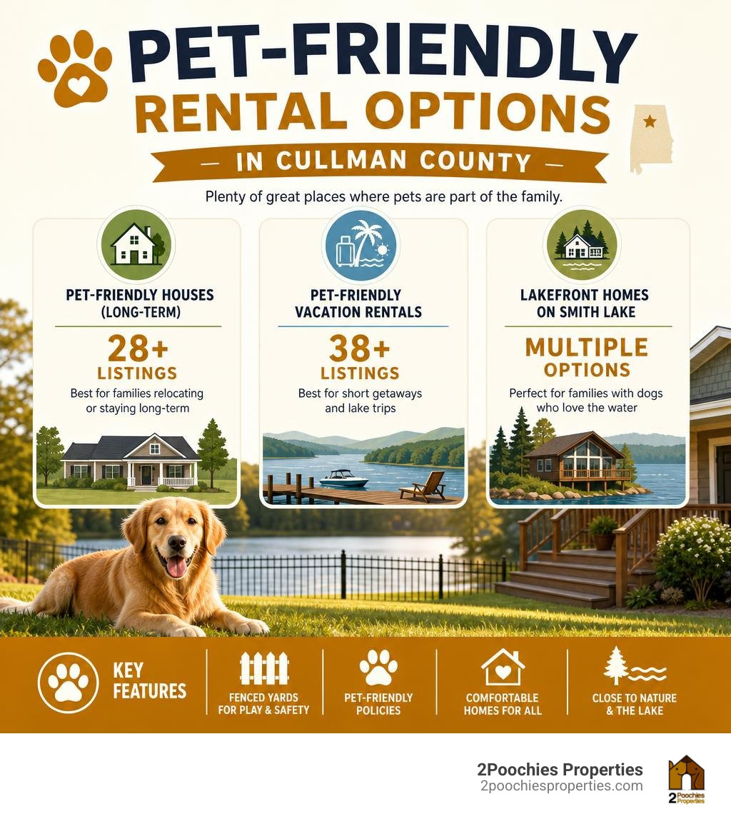 Infographic showing pet-friendly rental options in Cullman County including listing counts and key features infographic