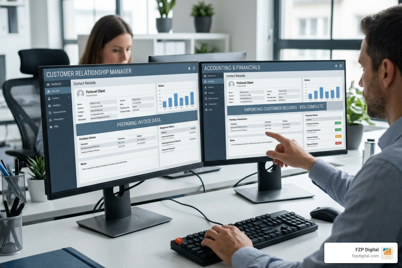 A secure data transfer process showing synchronized business tools A secure data transfer process showing synchronized business tools