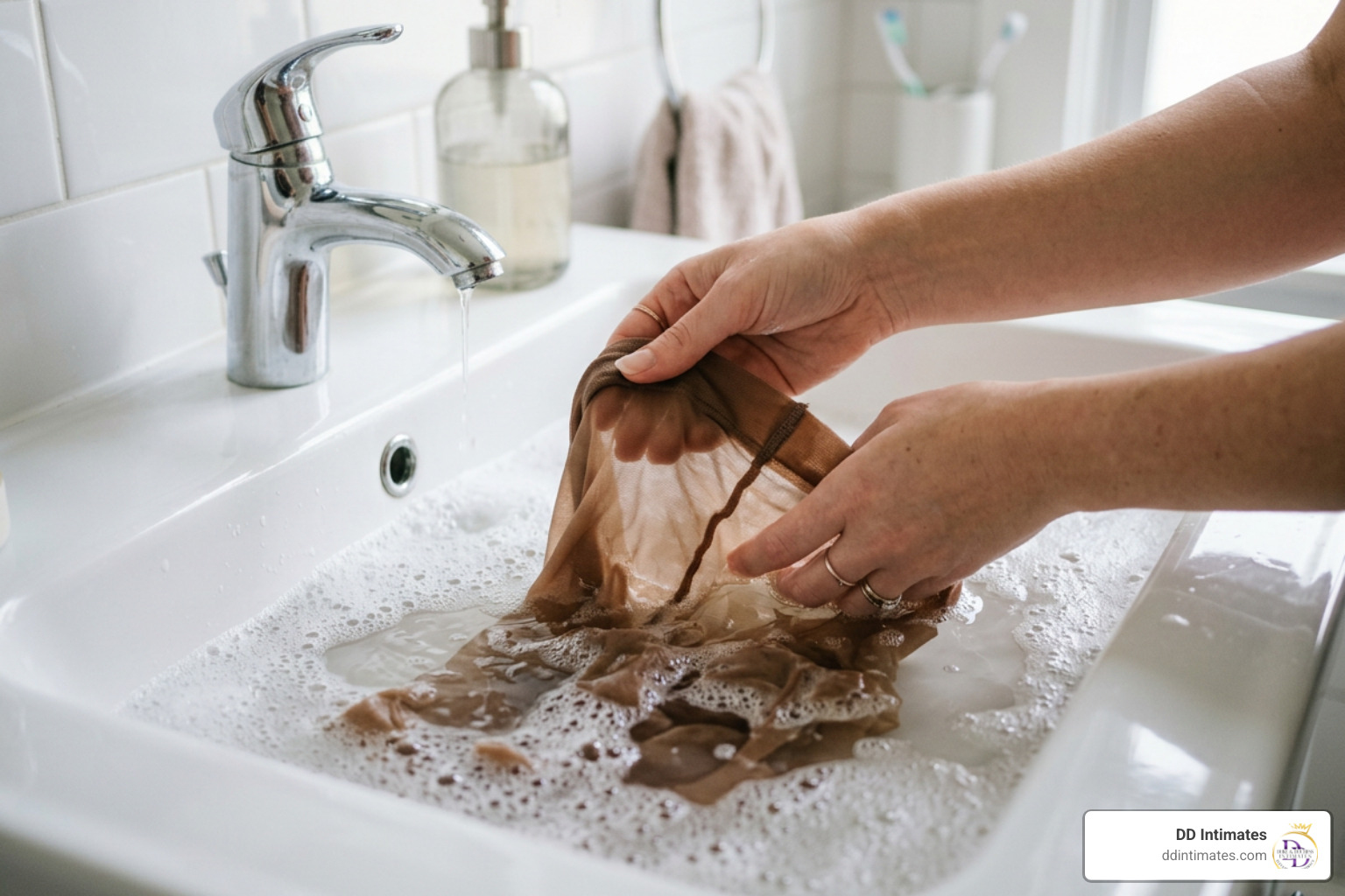Washing delicate control top pantyhose by hand