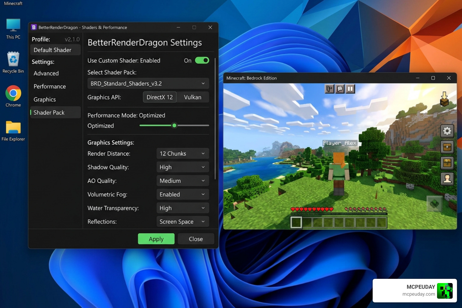 BetterRenderDragon settings setup on Windows PC