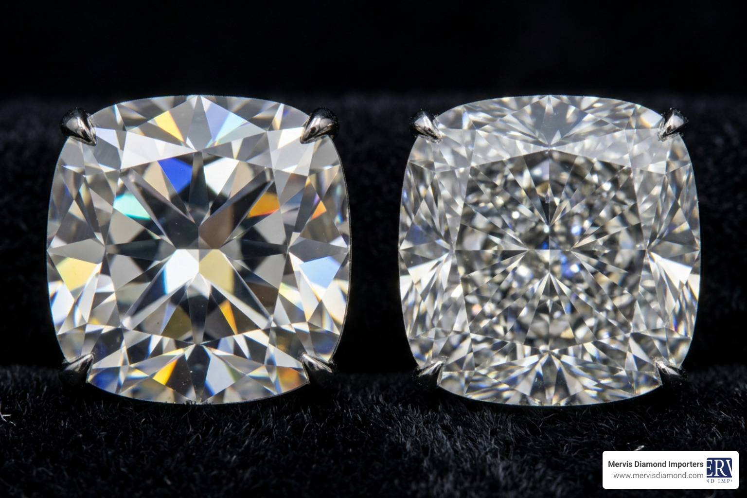 Chunky vs crushed ice cushion cut diamond facet comparison Chunky vs crushed ice cushion cut diamond facet comparison
