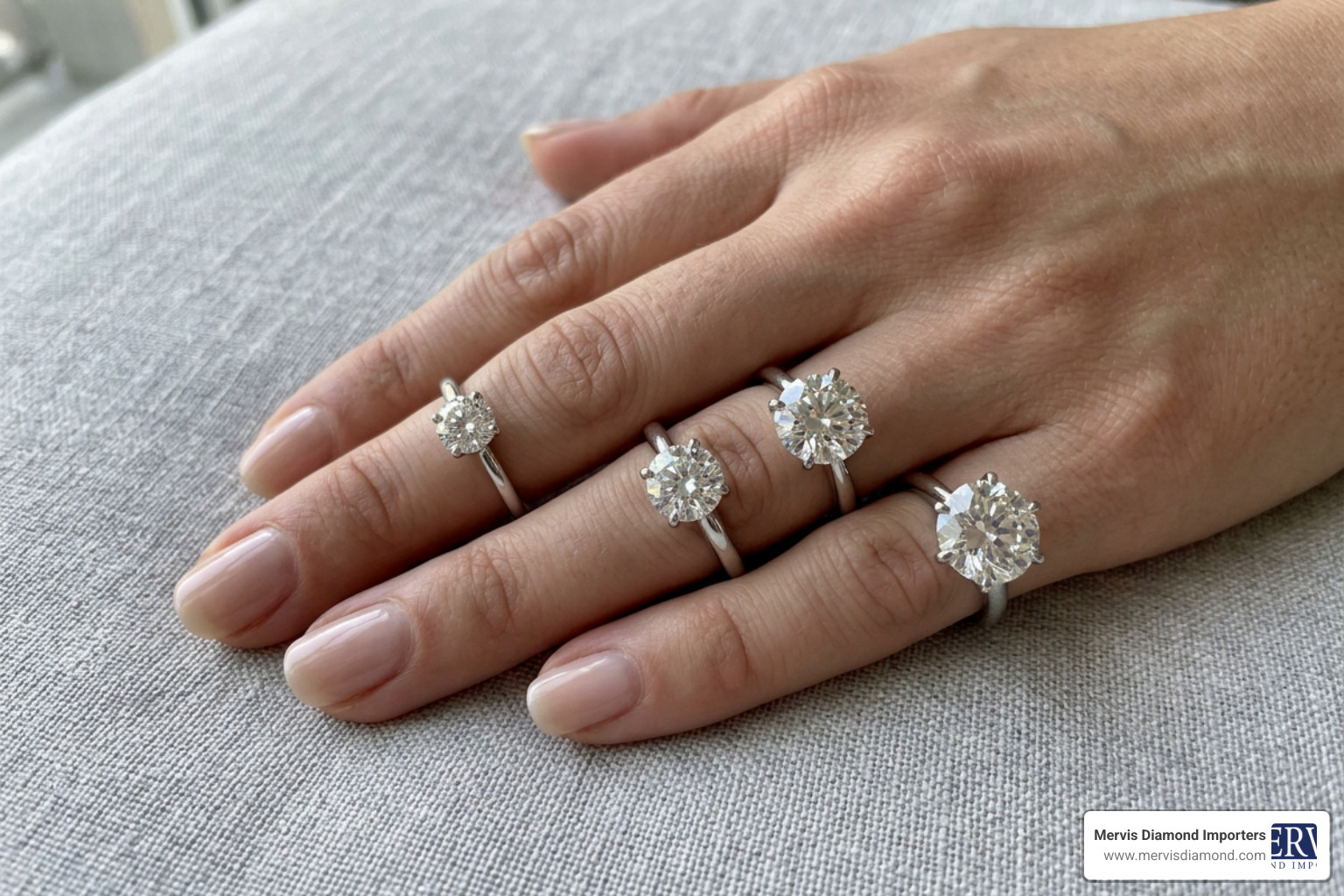 Comparing diamond sizes on a hand from 1 carat to 10 carats Comparing diamond sizes on a hand from 1 carat to 10 carats