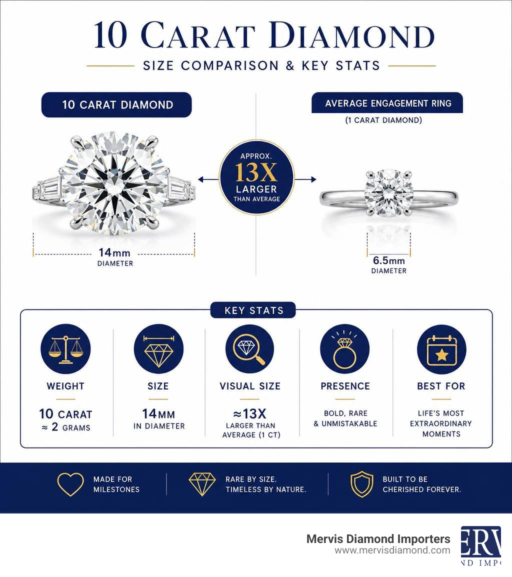 Infographic comparing 10 carat diamond size to average engagement ring with key stats infographic Infographic comparing 10 carat diamond size to average engagement ring with key stats infographic
