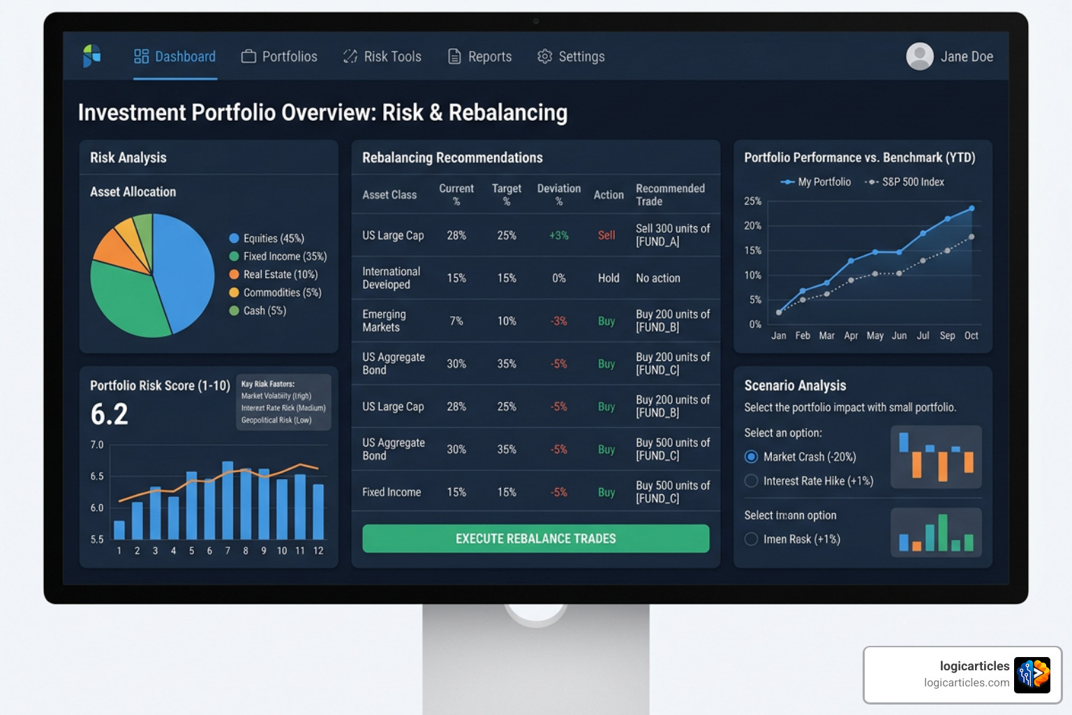 Risk analysis and portfolio rebalancing chart dashboard Risk analysis and portfolio rebalancing chart dashboard