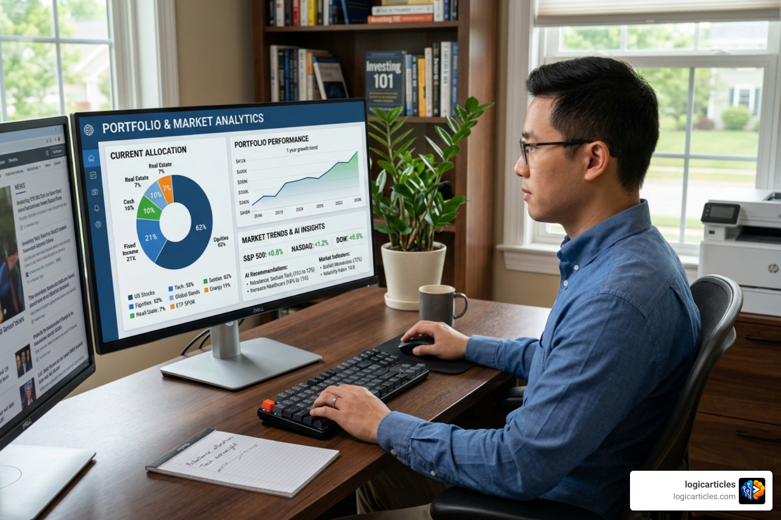 AI financial assistant analyzing portfolio allocation and market trends AI financial assistant analyzing portfolio allocation and market trends