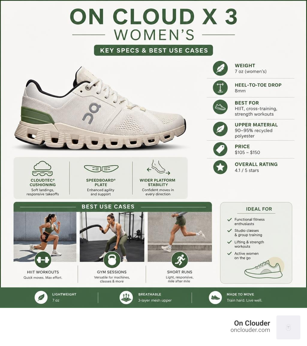 On Cloud X 3 women's key specs and best use cases infographic infographic On Cloud X 3 women's key specs and best use cases infographic infographic