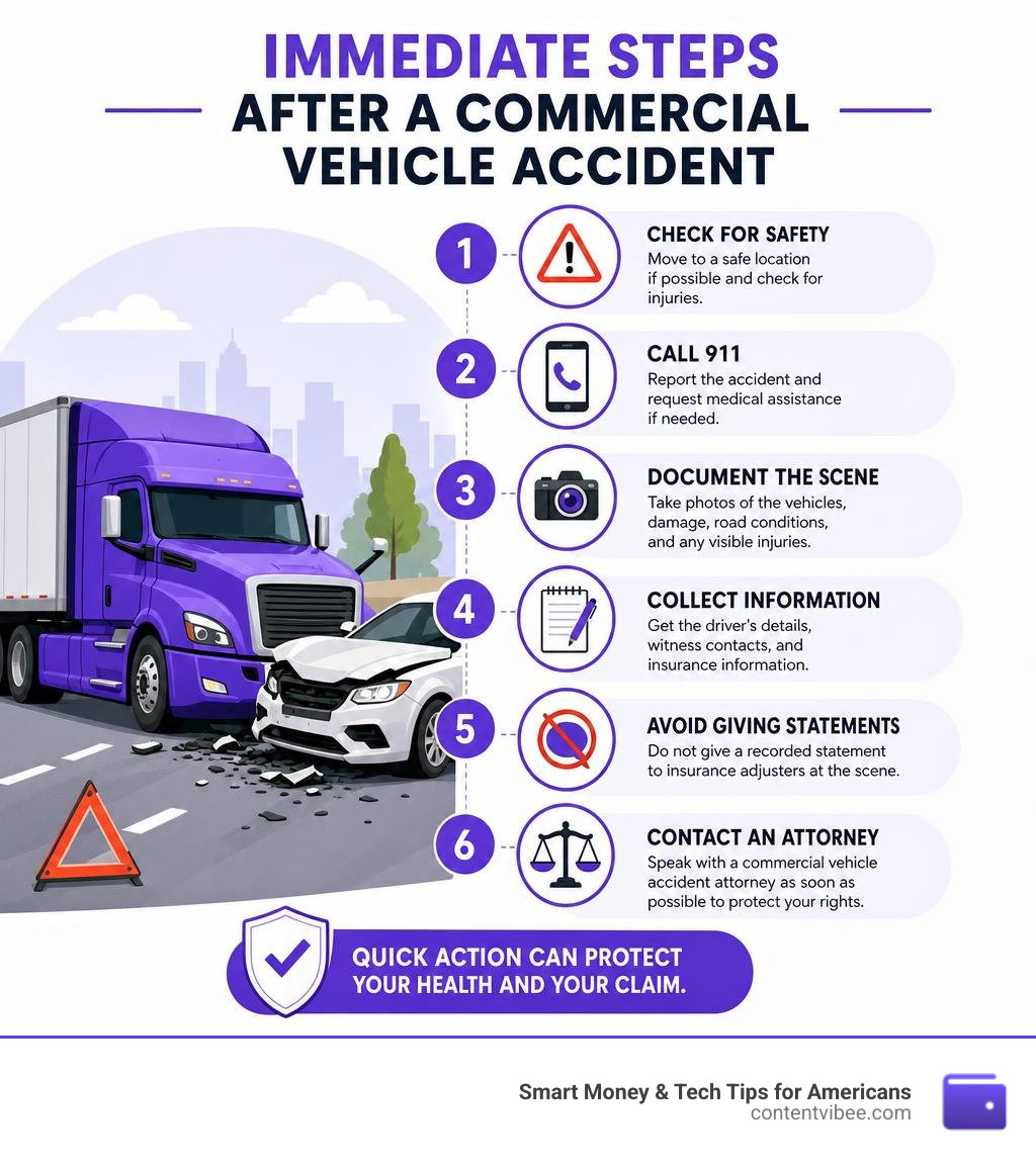 Immediate steps after a commercial vehicle accident infographic infographic