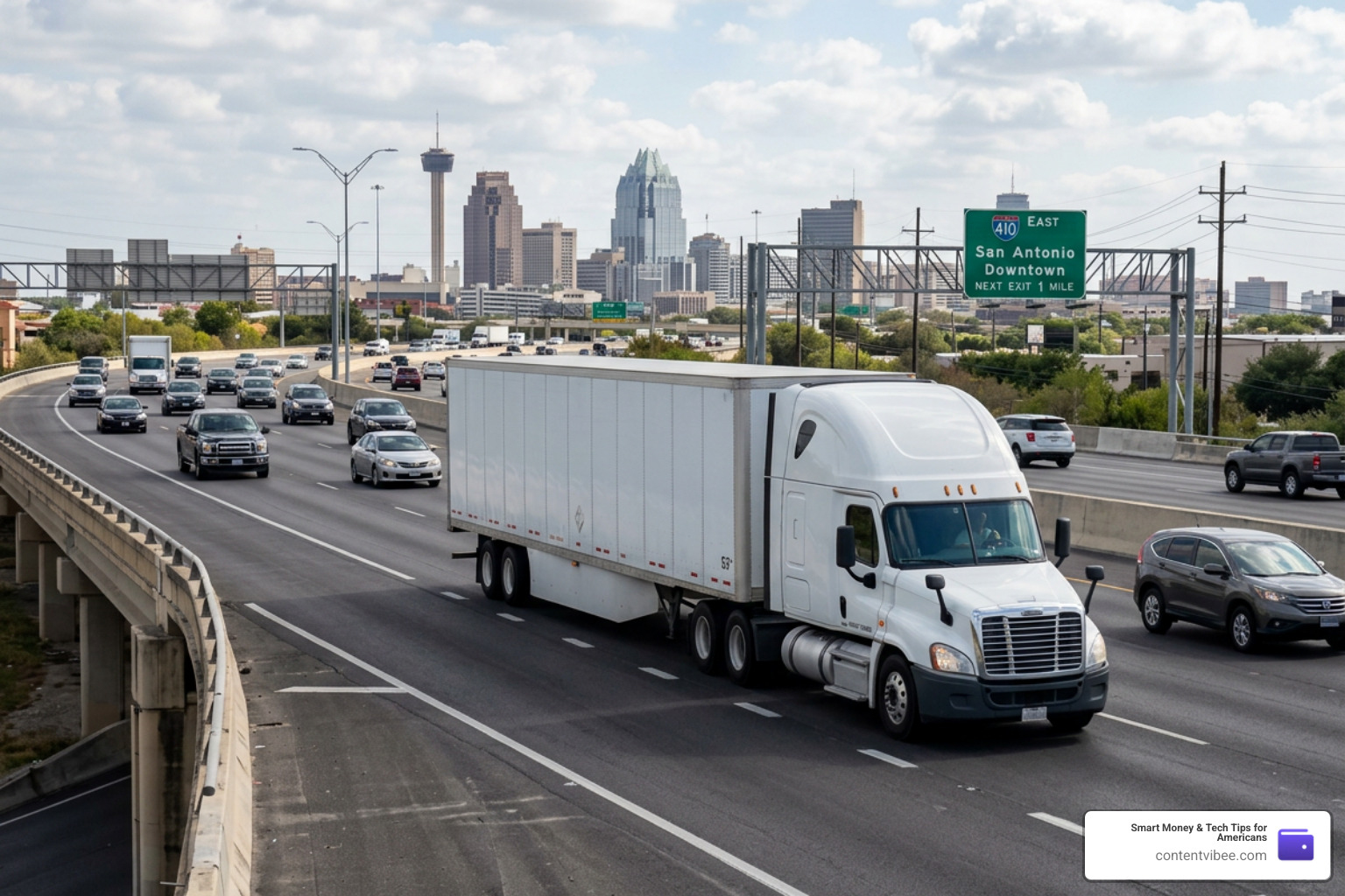 Commercial semi-truck on Interstate 410 in San Antonio