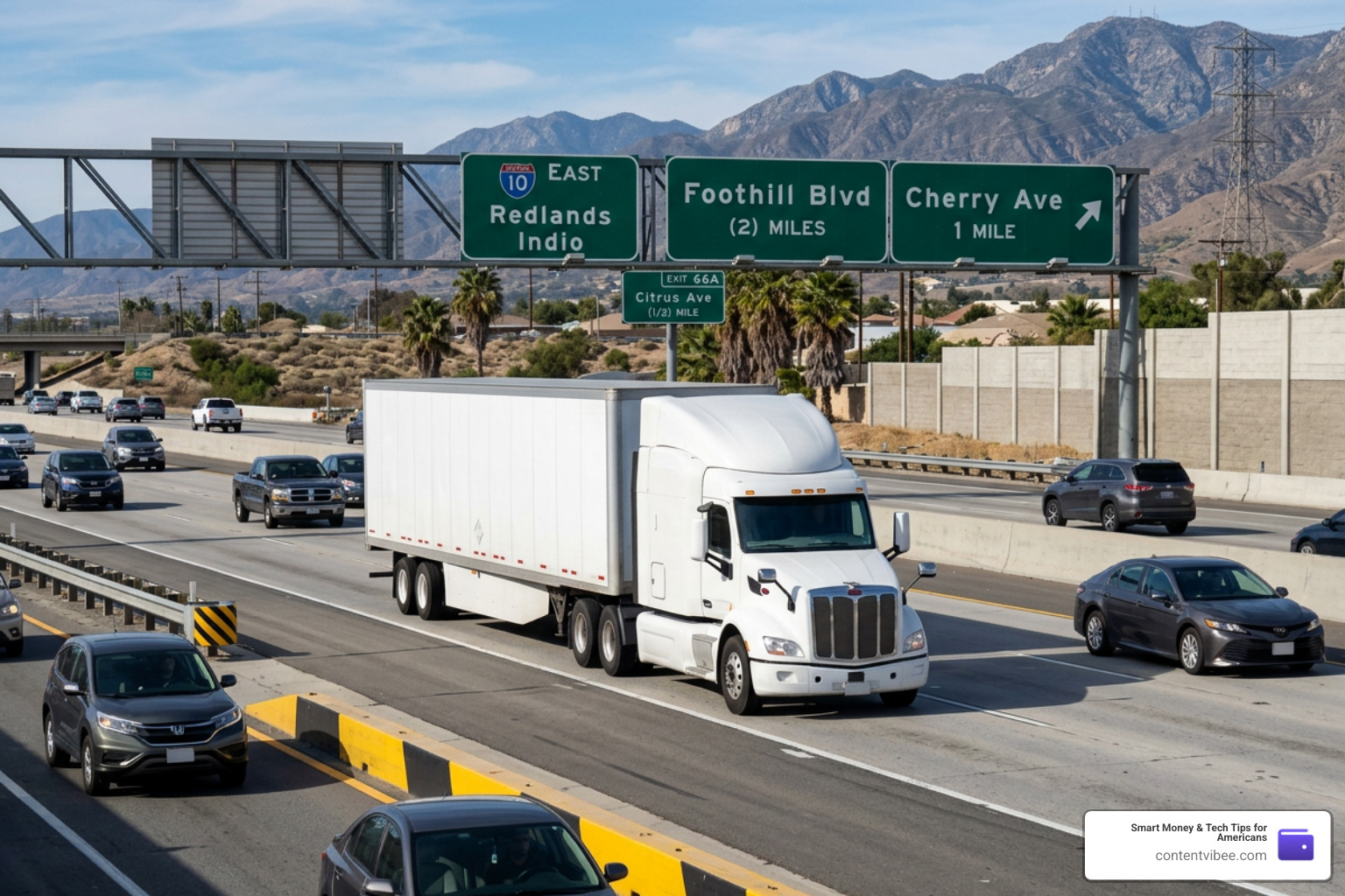 commercial truck on Interstate 10 in Fontana