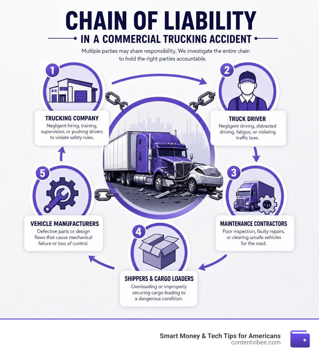 Chain of liability in a commercial trucking accident diagram infographic
