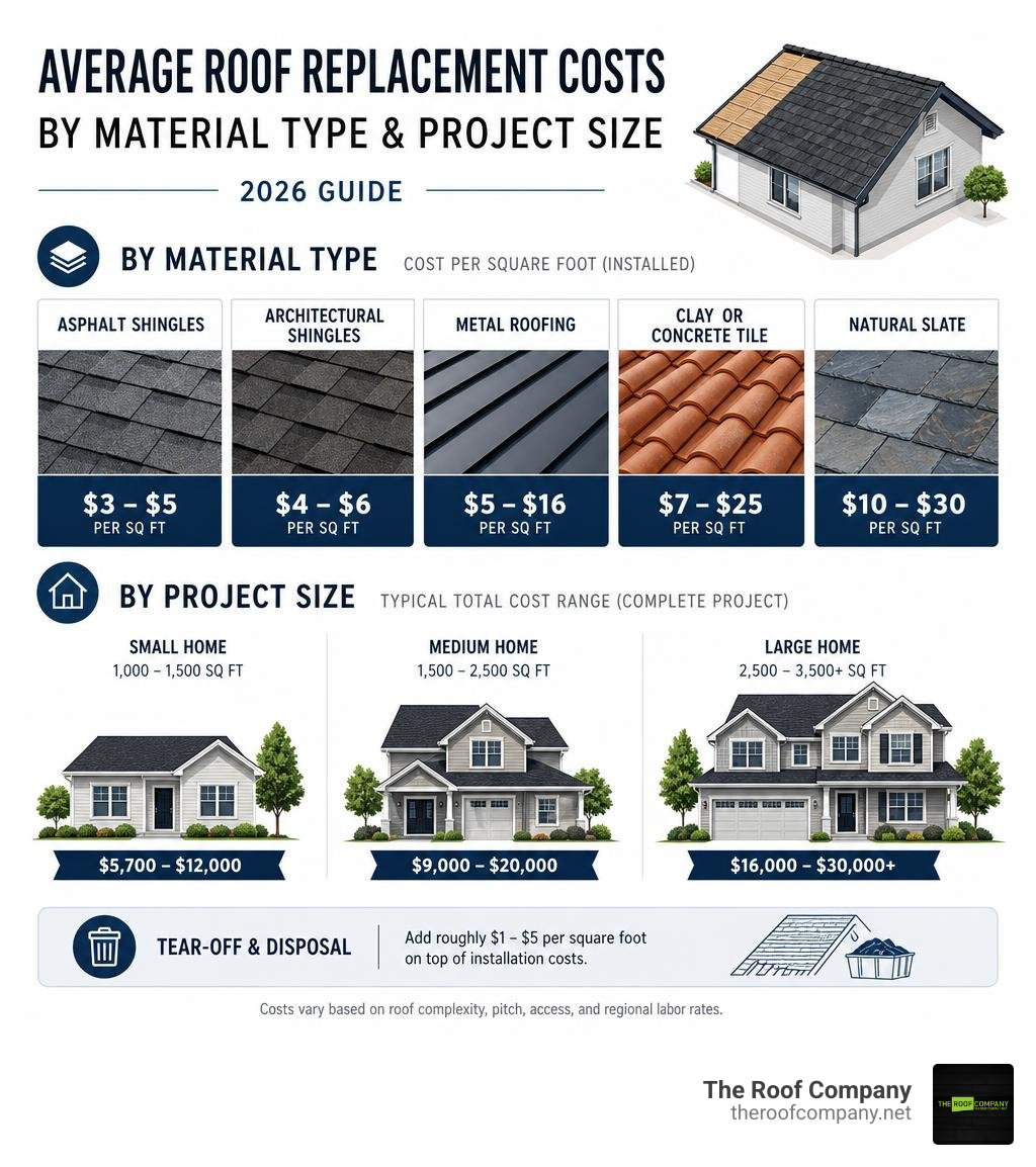 Infographic showing average roof replacement costs by material type and project size infographic Infographic showing average roof replacement costs by material type and project size infographic